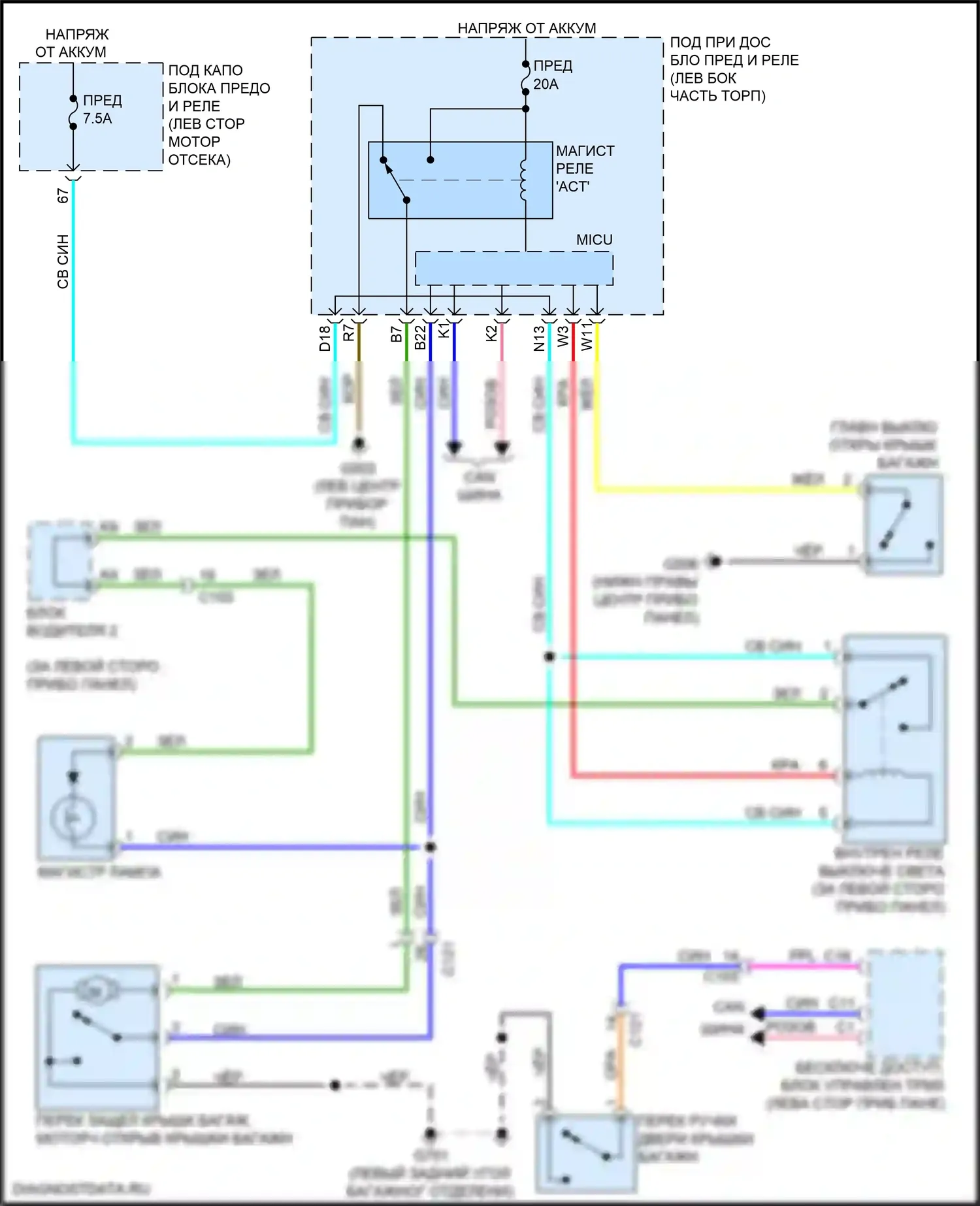 ILX Acura I рестайлинг 2 (2018-2022): Электросхема разъединения багажника 