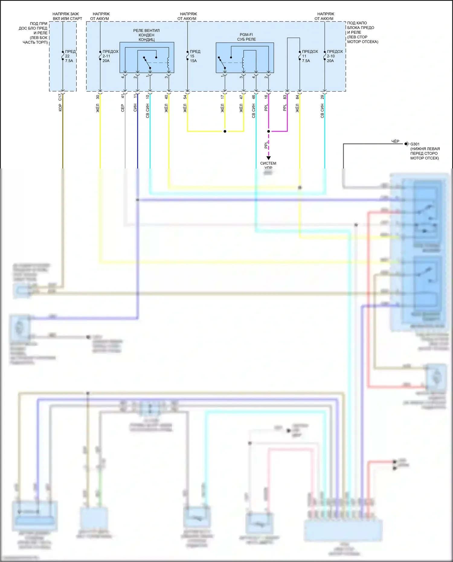 ILX Acura I рестайлинг 2 (2018-2022): Электросхема вентилятора охлаждения 
