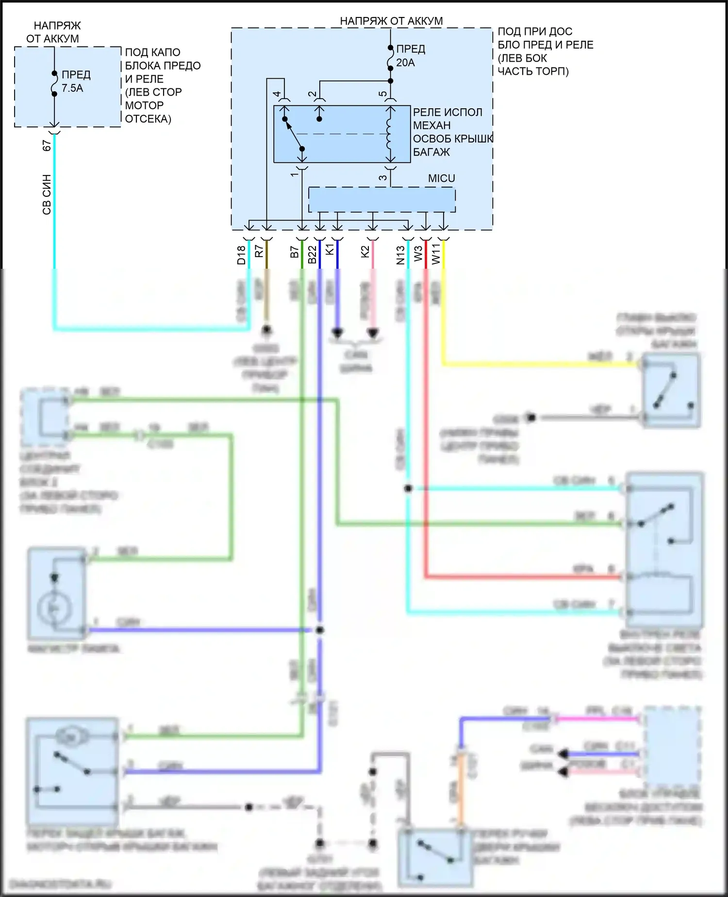 ILX Acura I рестайлинг (2015-2018): Электросхема разъединения багажника 