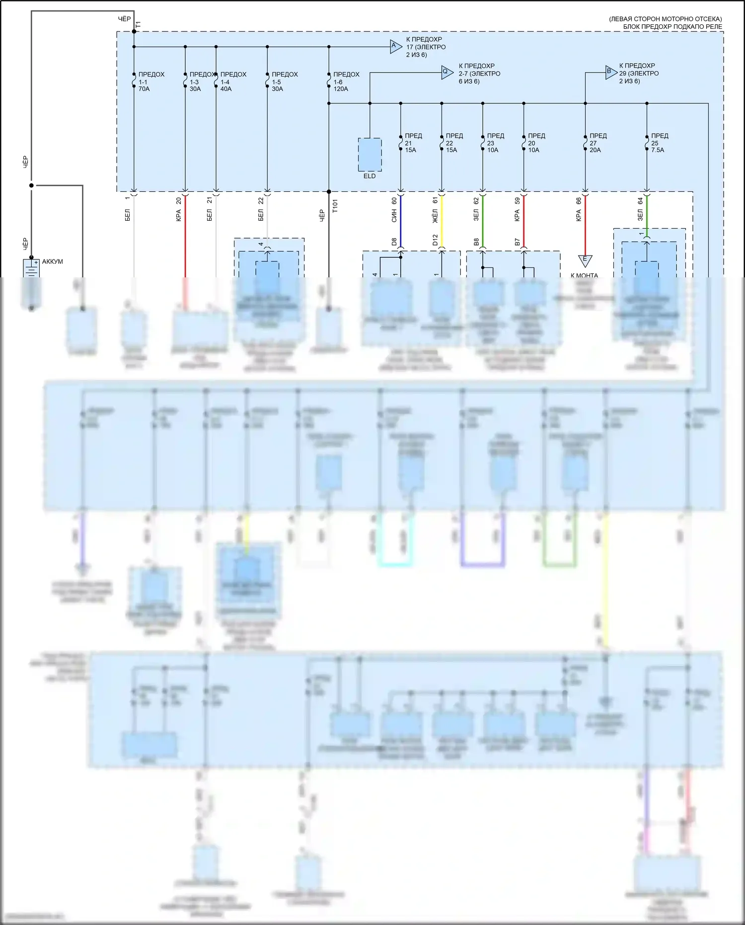 ILX Acura I рестайлинг (2015-2018): Электросхема блока предохранителей реле (1 из 6) 