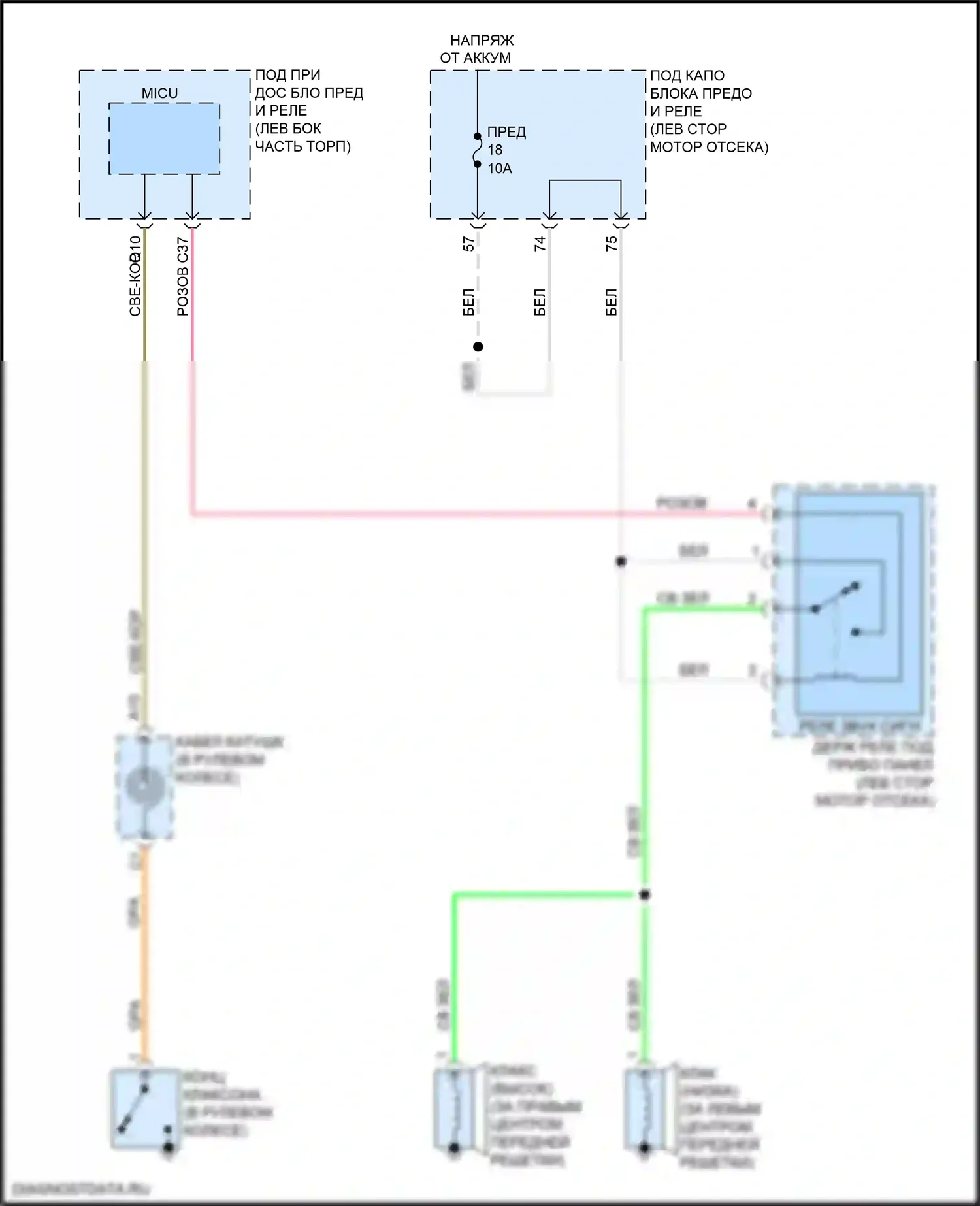 ILX Acura I рестайлинг (2015-2018): Электросхема клаксона 
