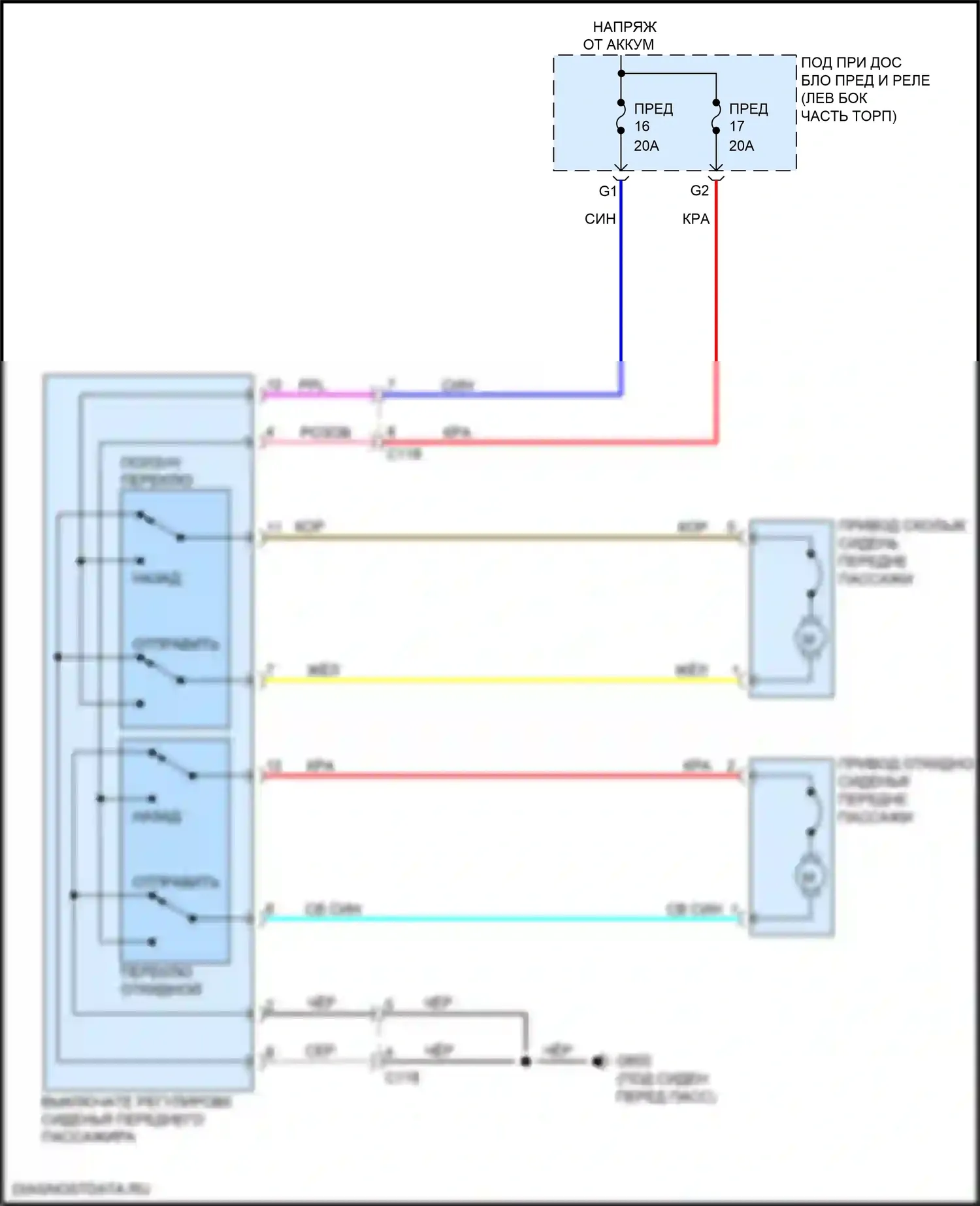 ILX Acura I рестайлинг (2015-2018): Электросхема сиденья с электроприводом переднего пассажира 