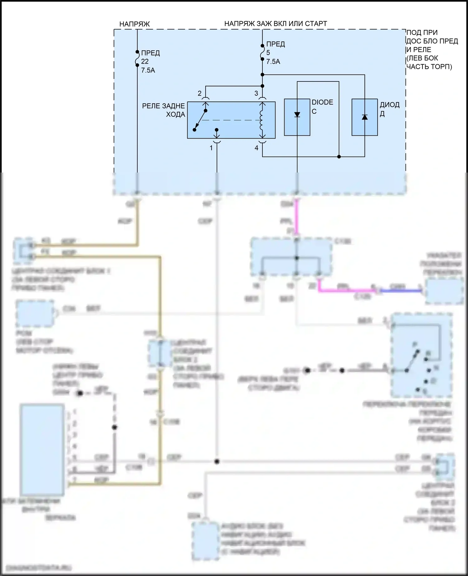ILX Acura I рестайлинг (2015-2018): Электросхема автоматического дневного/ночного зеркала 