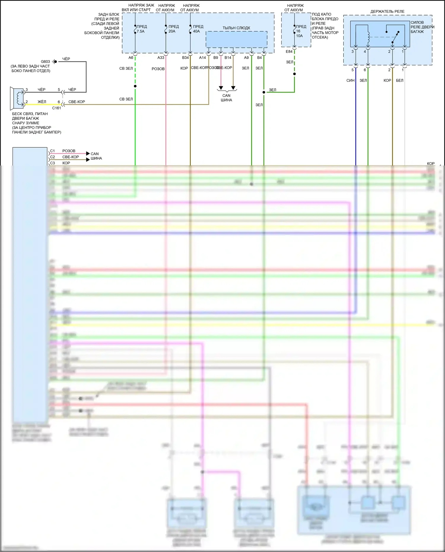 MDX Acura III рестайлинг 2 (2016-2021): Электросхема силовой двери багажника, гибрид (1 из 2) 