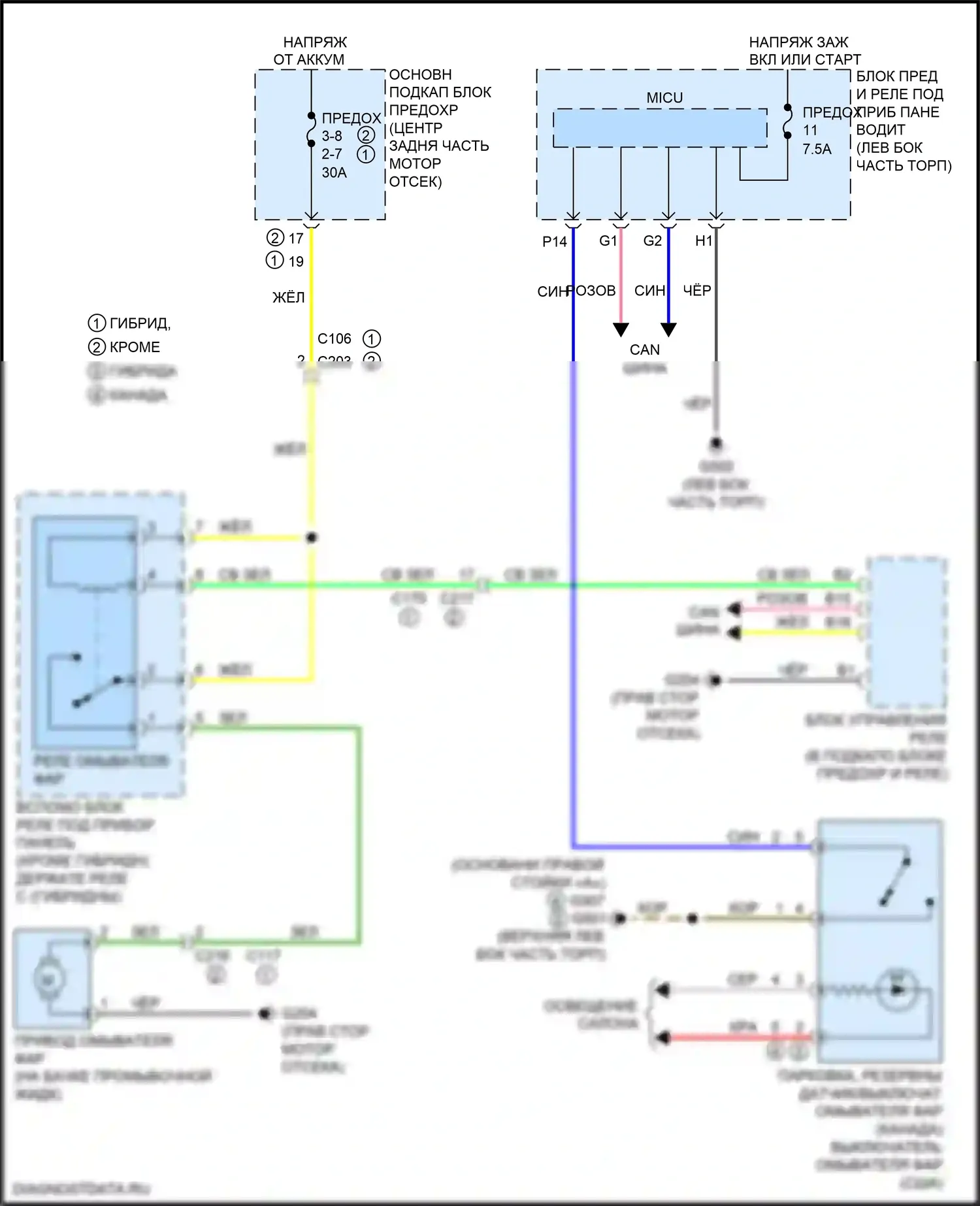 MDX Acura III рестайлинг 2 (2016-2021): Электросхема омывателя фар 