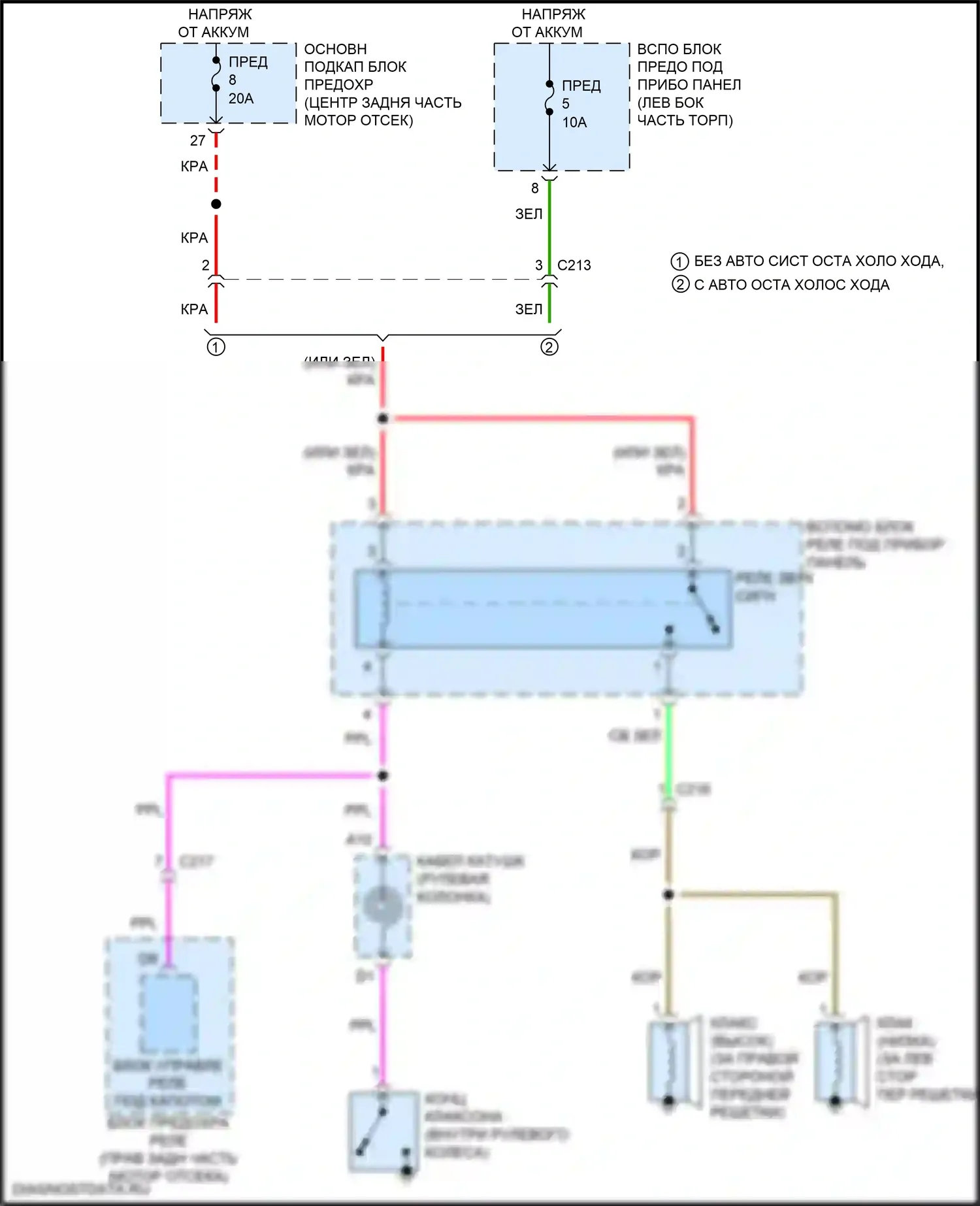MDX Acura III рестайлинг 2 (2016-2021): Электросхема клаксона, кроме гибридной 
