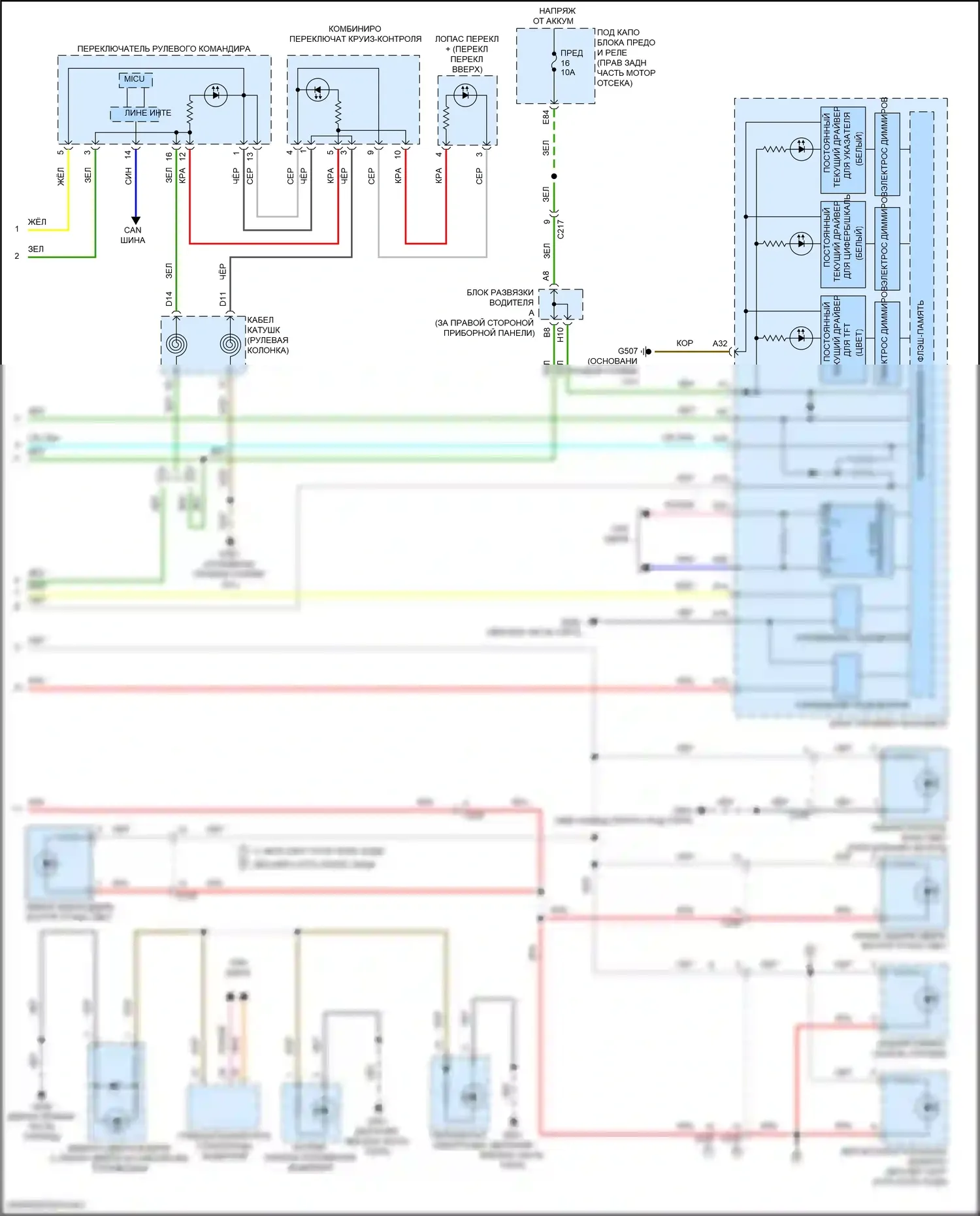MDX Acura III рестайлинг 2 (2016-2021): Электросхема подсветки приборной панели, кроме гибридной (4 из 4) 