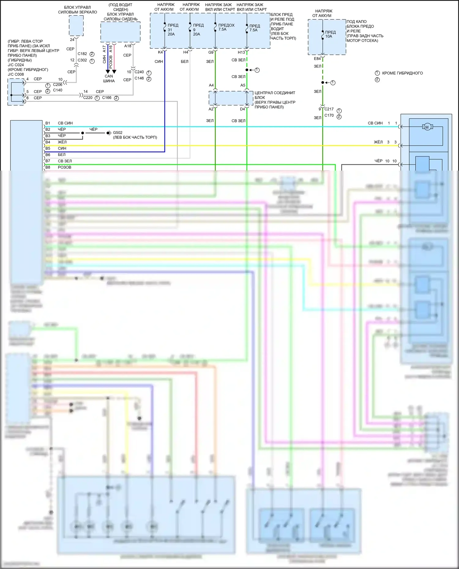 MDX Acura III рестайлинг 2 (2016-2021): Электросхема наклона питания памяти и телескопического подключения питания 