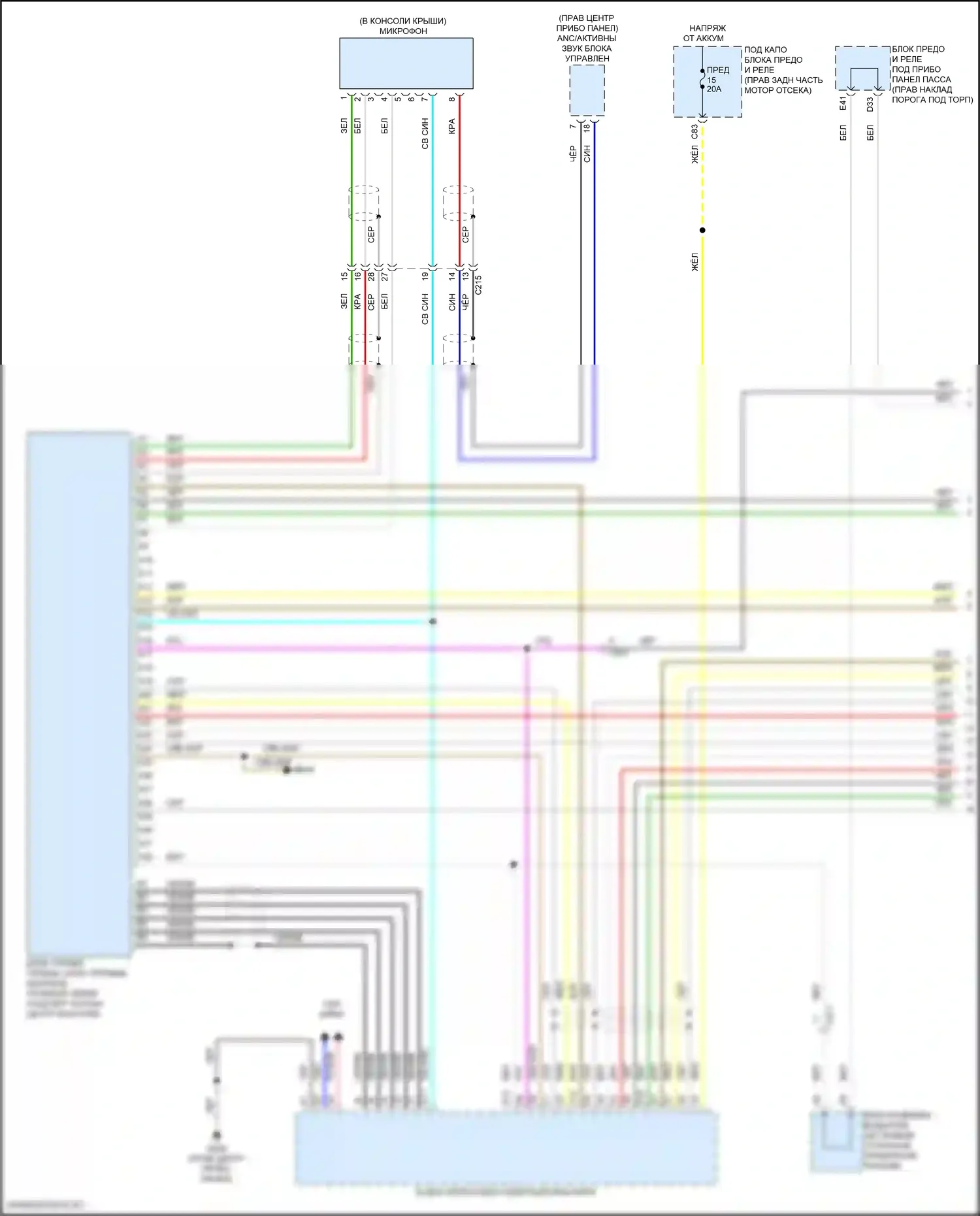 MDX Acura III рестайлинг 2 (2016-2021): Электросхема блока громкоговорящей связи, кроме гибридной без навигации (1 из 2) 