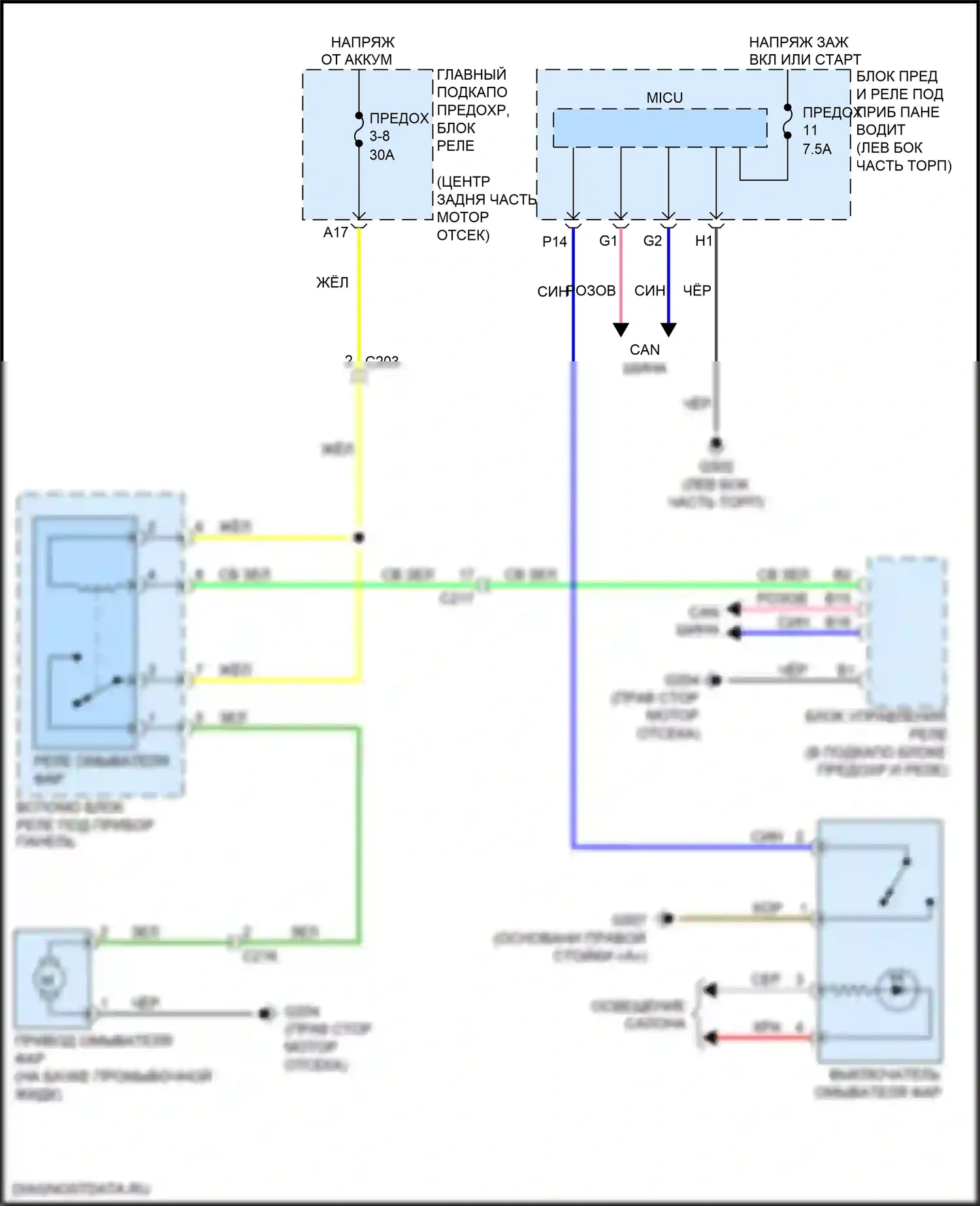 MDX Acura III рестайлинг (2015-2016): Электросхема омывателя фар 