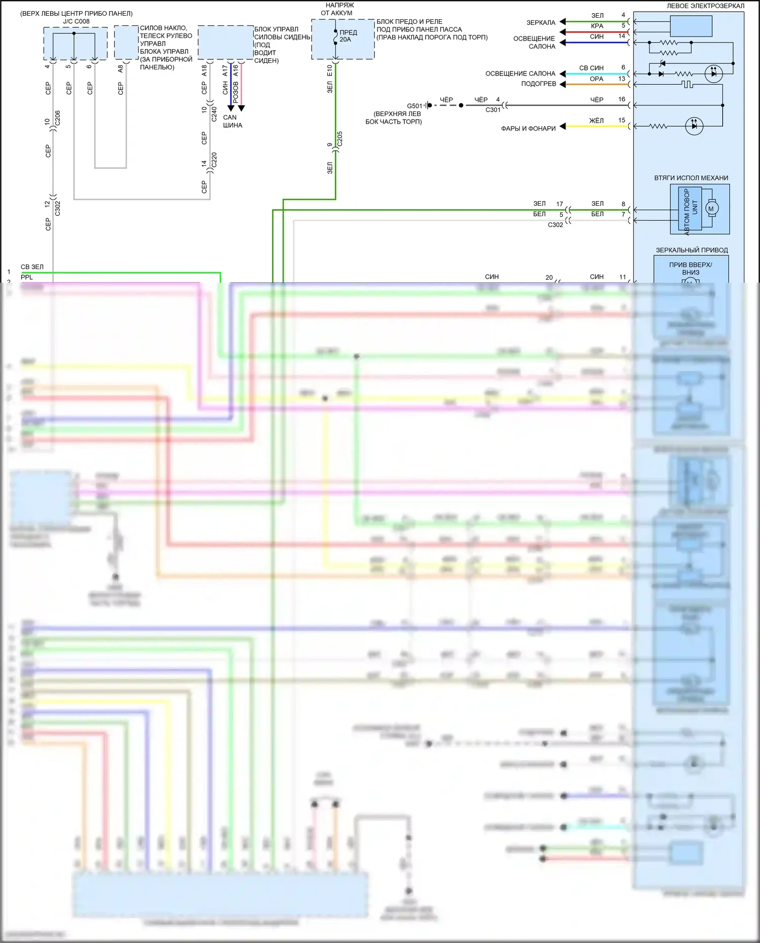 MDX Acura III рестайлинг (2015-2016): Электросхема памяти зеркал (2 из 2) 