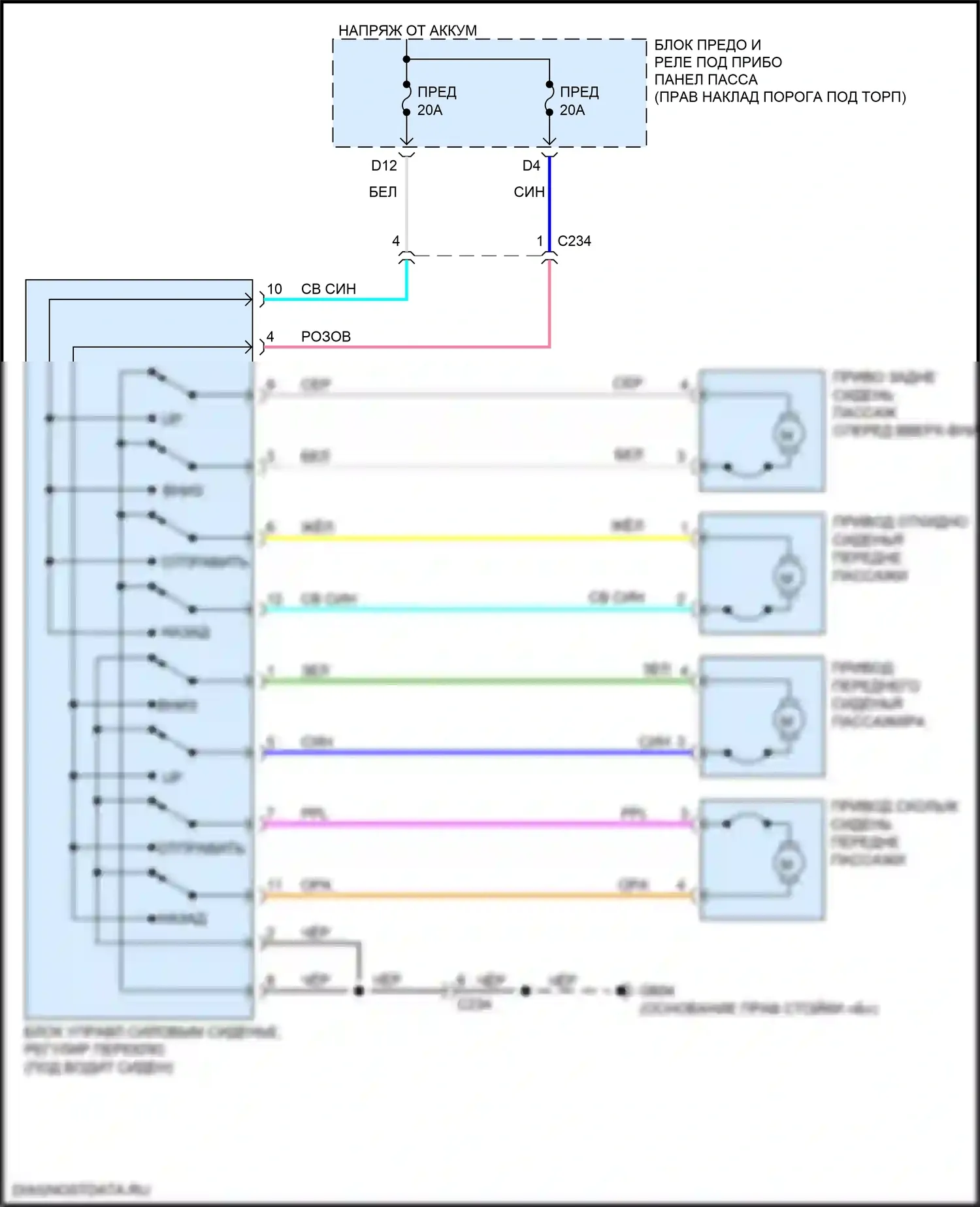 MDX Acura III рестайлинг (2015-2016): Электросхема сиденья с электроприводом переднего пассажира 