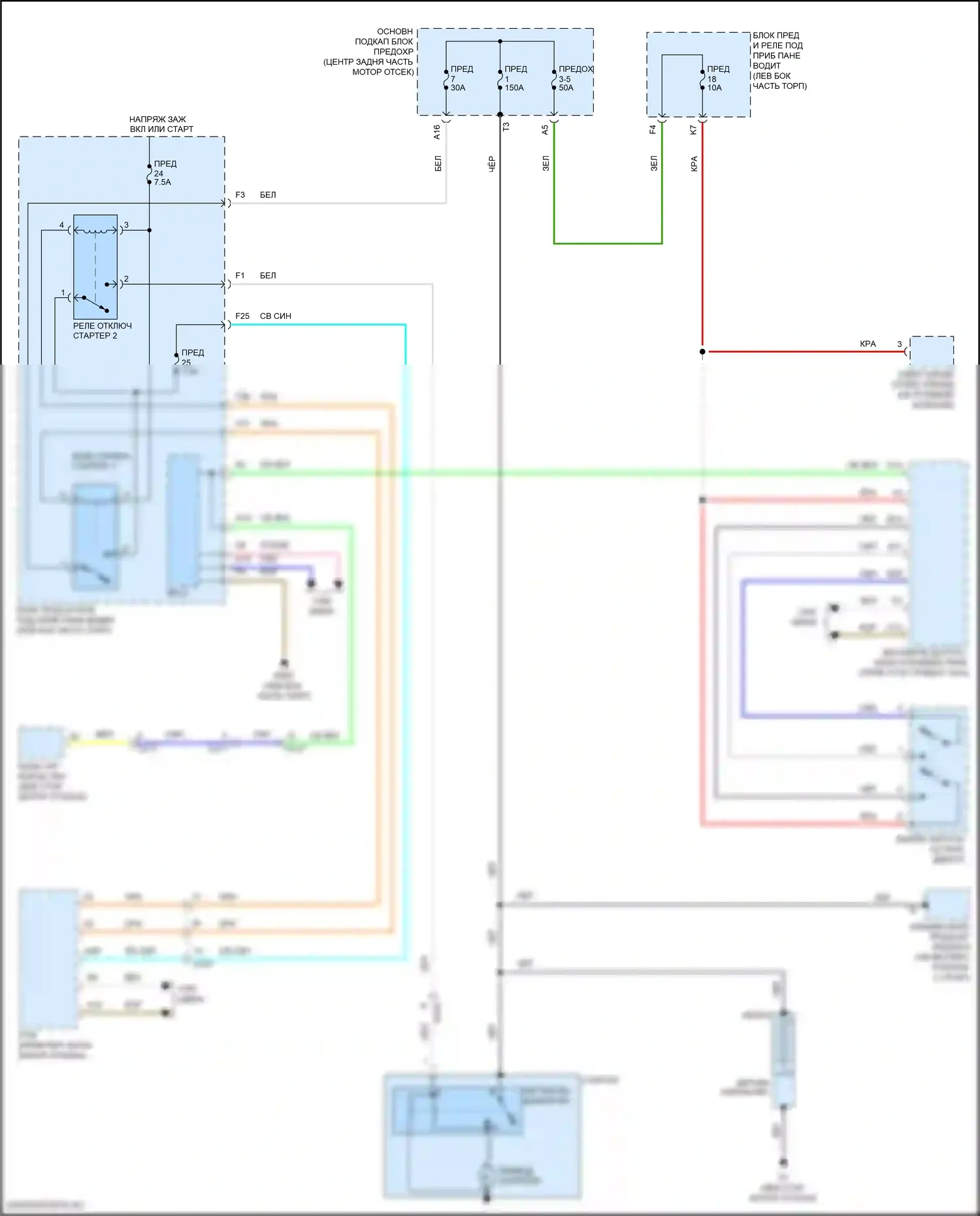 MDX Acura III рестайлинг (2015-2016): Электросхема стартера, без автоматической остановки на холостом ходу 
