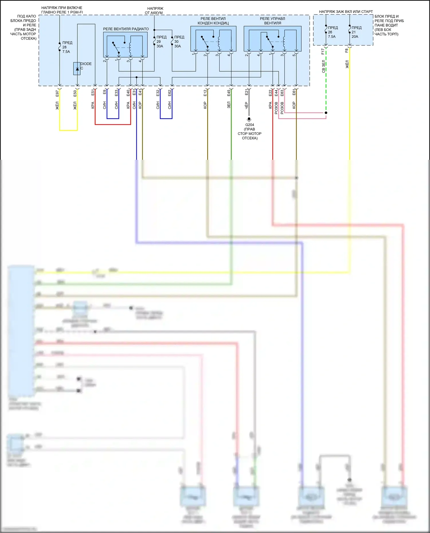 MDX Acura III рестайлинг (2015-2016): Электросхема вентилятора охлаждения 