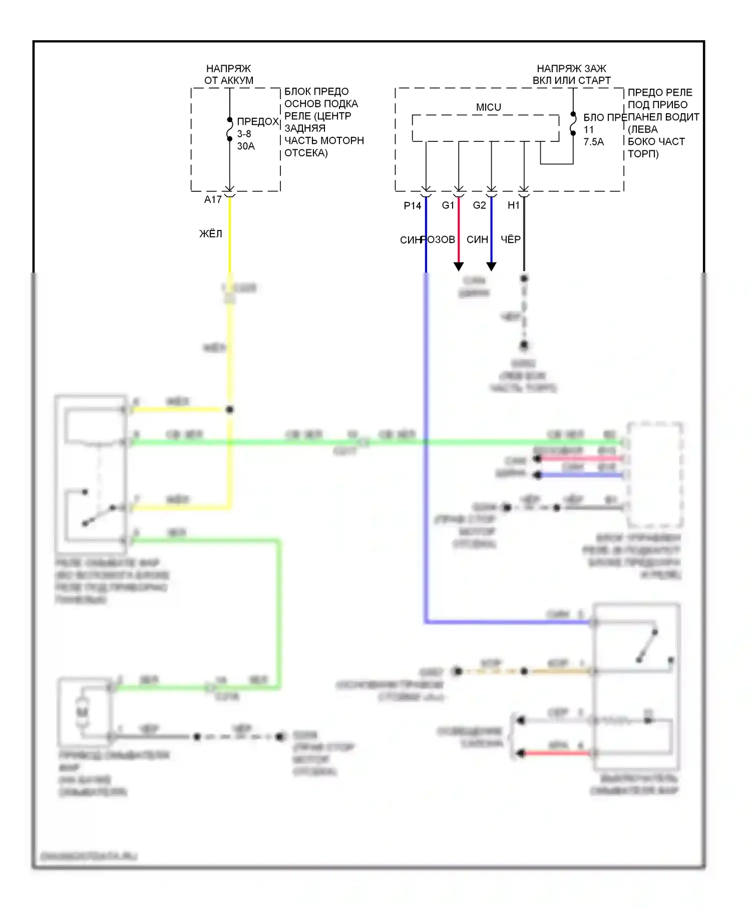 MDX Acura III (2013-2015): Электросхема омывателя фар 