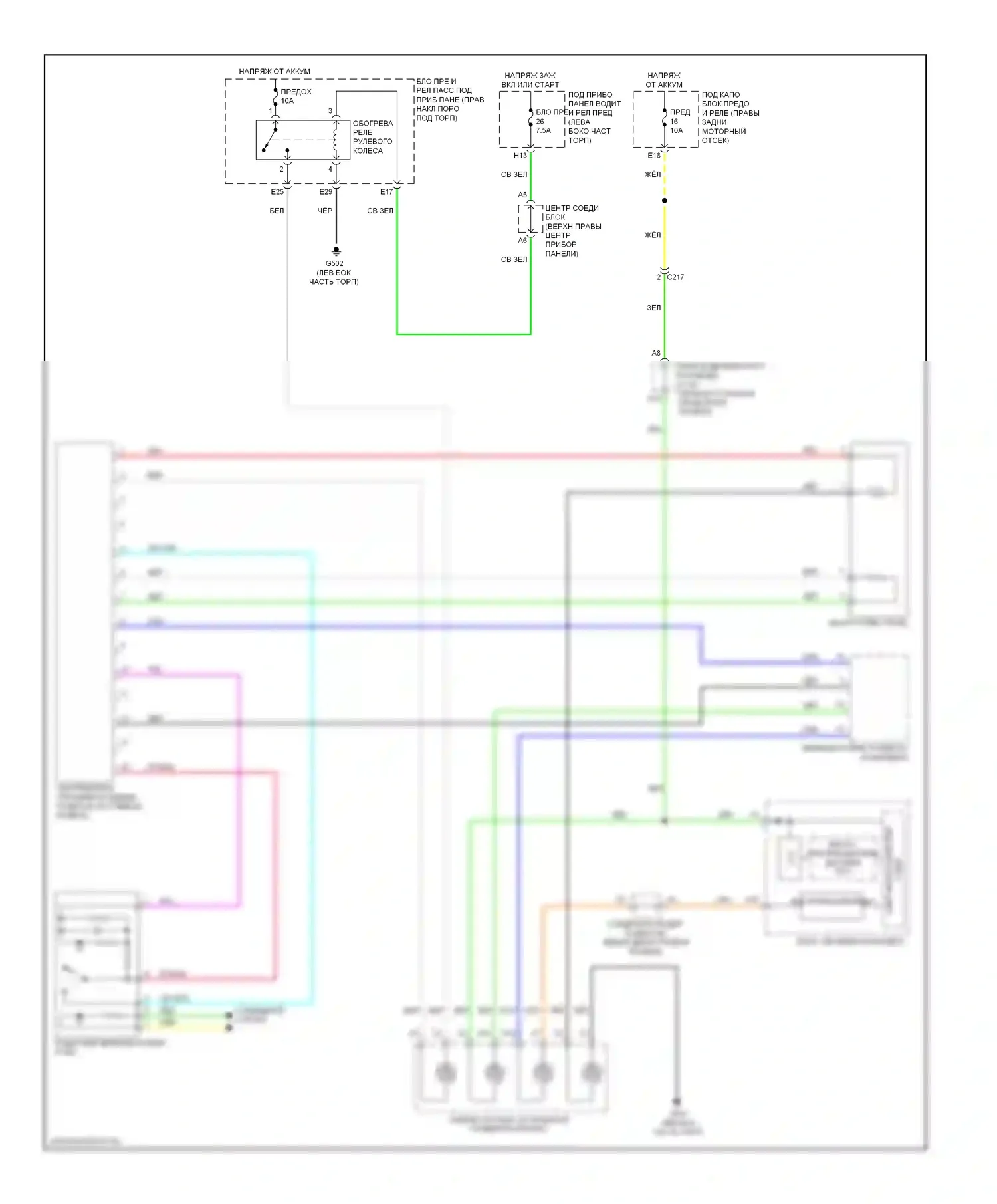 MDX Acura III (2013-2015): Электросхема рулевого колеса с подогревом 