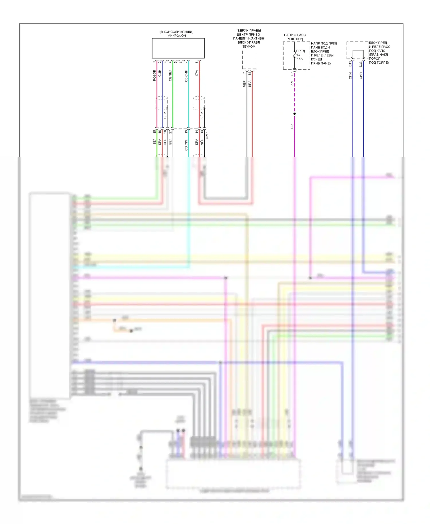 MDX Acura III (2013-2015): Электросхема блока громкоговорящей связи, без навигации (1 из 2) 