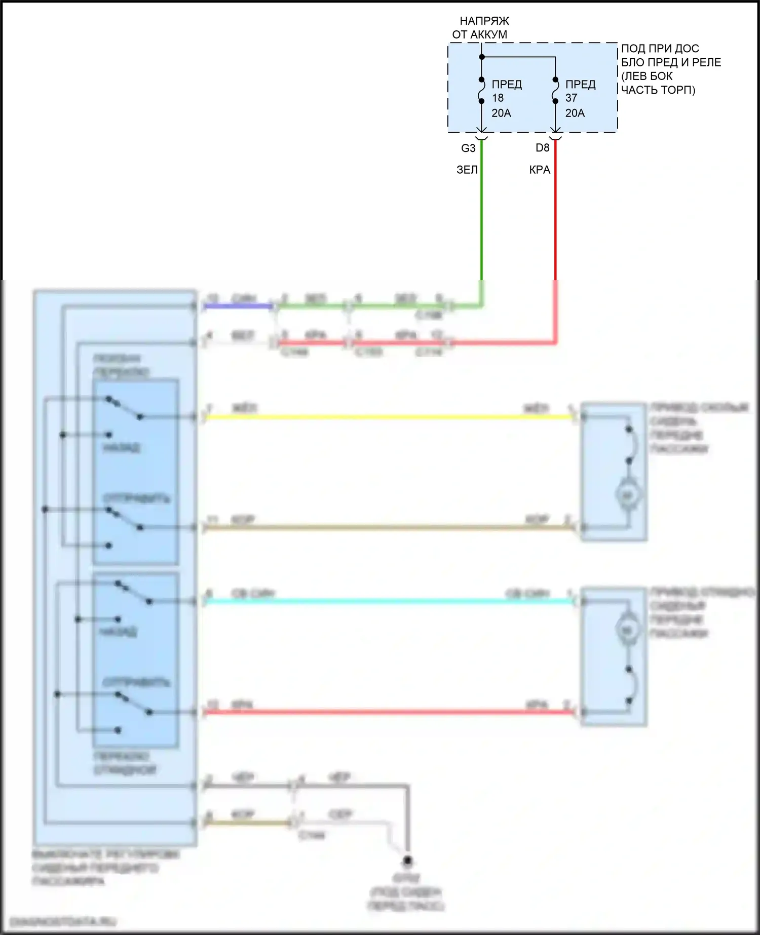 RDX Acura II рестайлинг (2015-2018): Электросхема сиденья с электроприводом для пассажиров, 4-сторонняя 