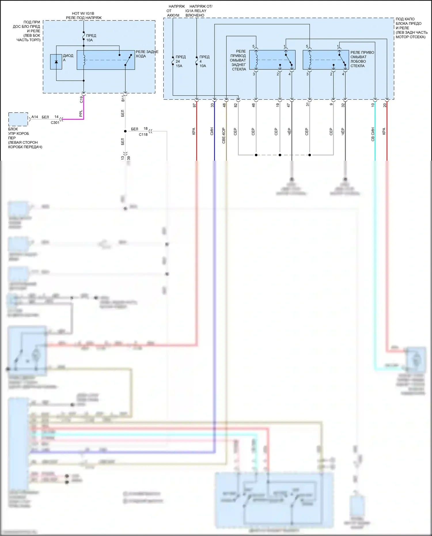 RDX Acura III (2018-2021): Электросхема задних дворников и омывателей 