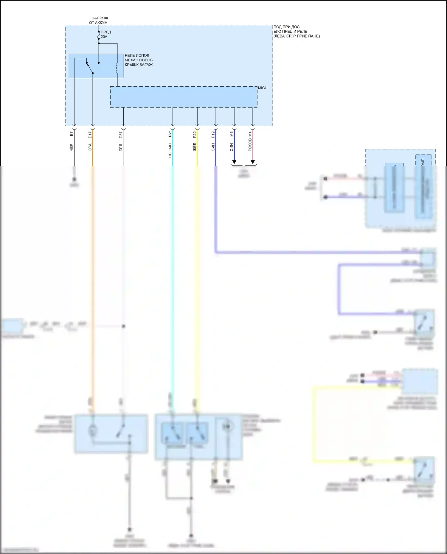 TLX Acura I рестайлинг (2017-2020): Электросхема разъединения багажника 