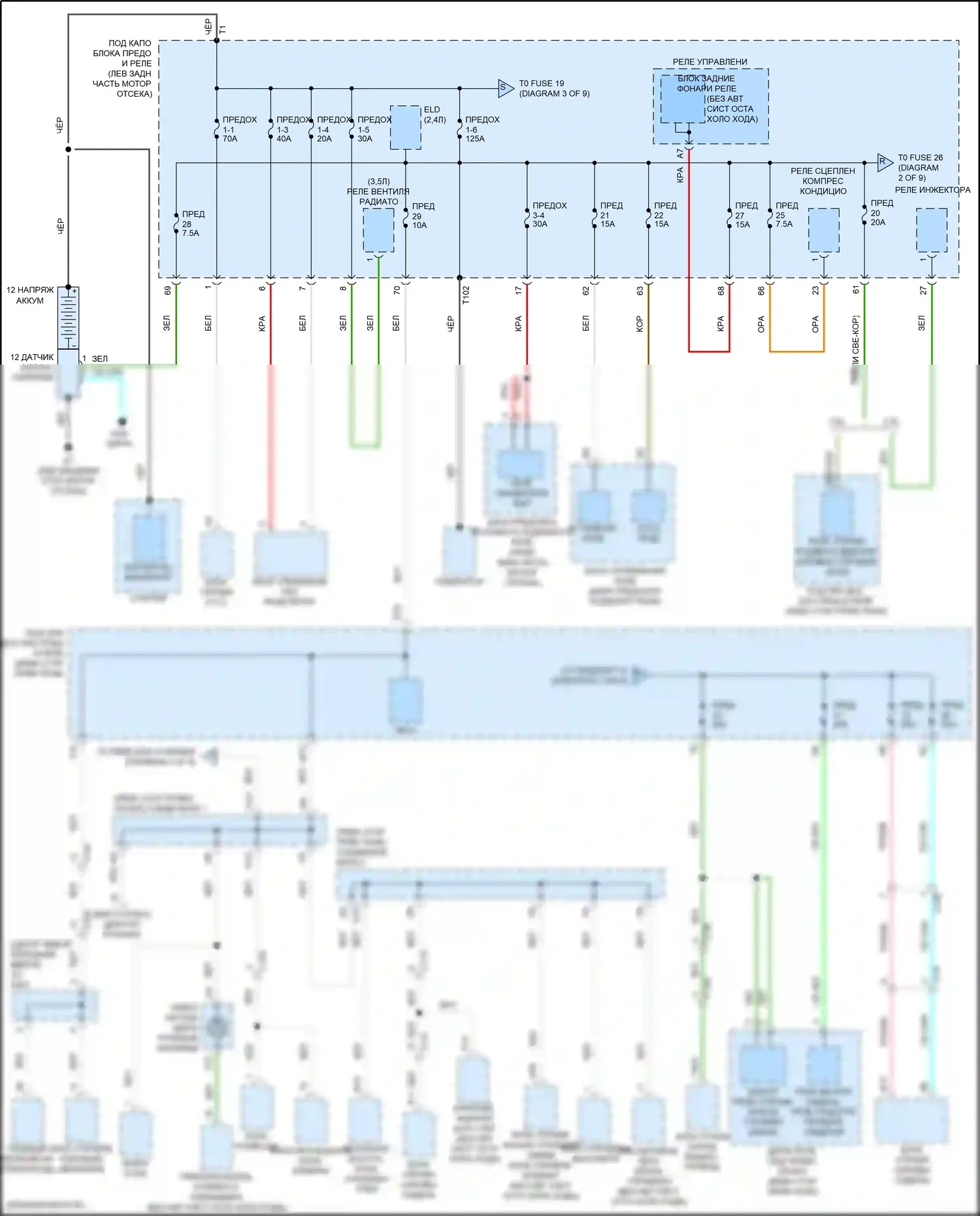 TLX Acura I рестайлинг (2017-2020): Электросхема блока предохранителей реле (1 из 9) 