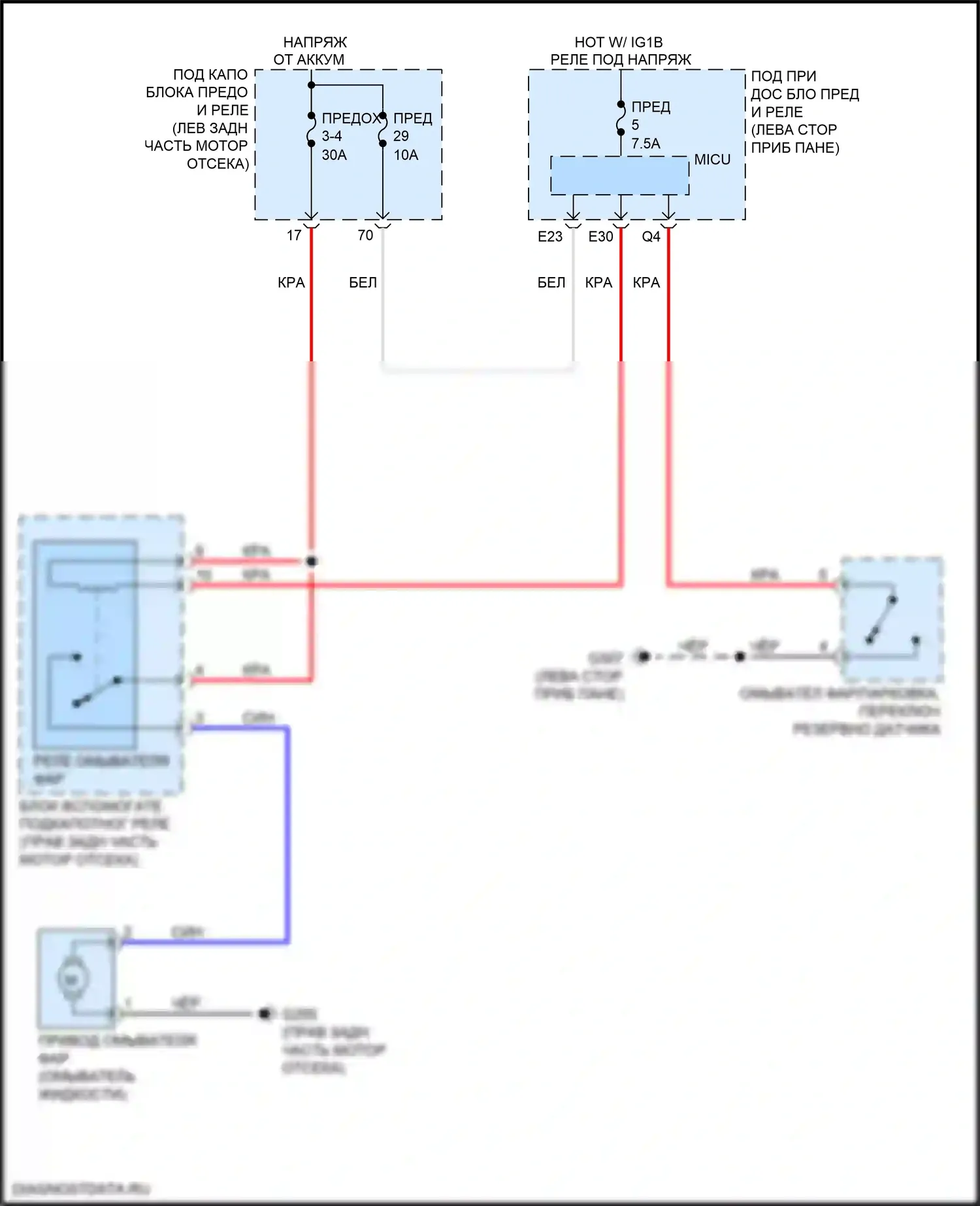 TLX Acura I рестайлинг (2017-2020): Электросхема омывателя фар 