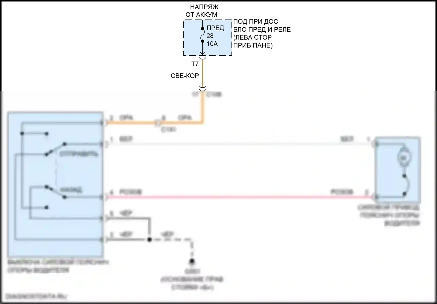 TLX Acura I рестайлинг (2017-2020): Электросхема поясничного сиденья водителя 
