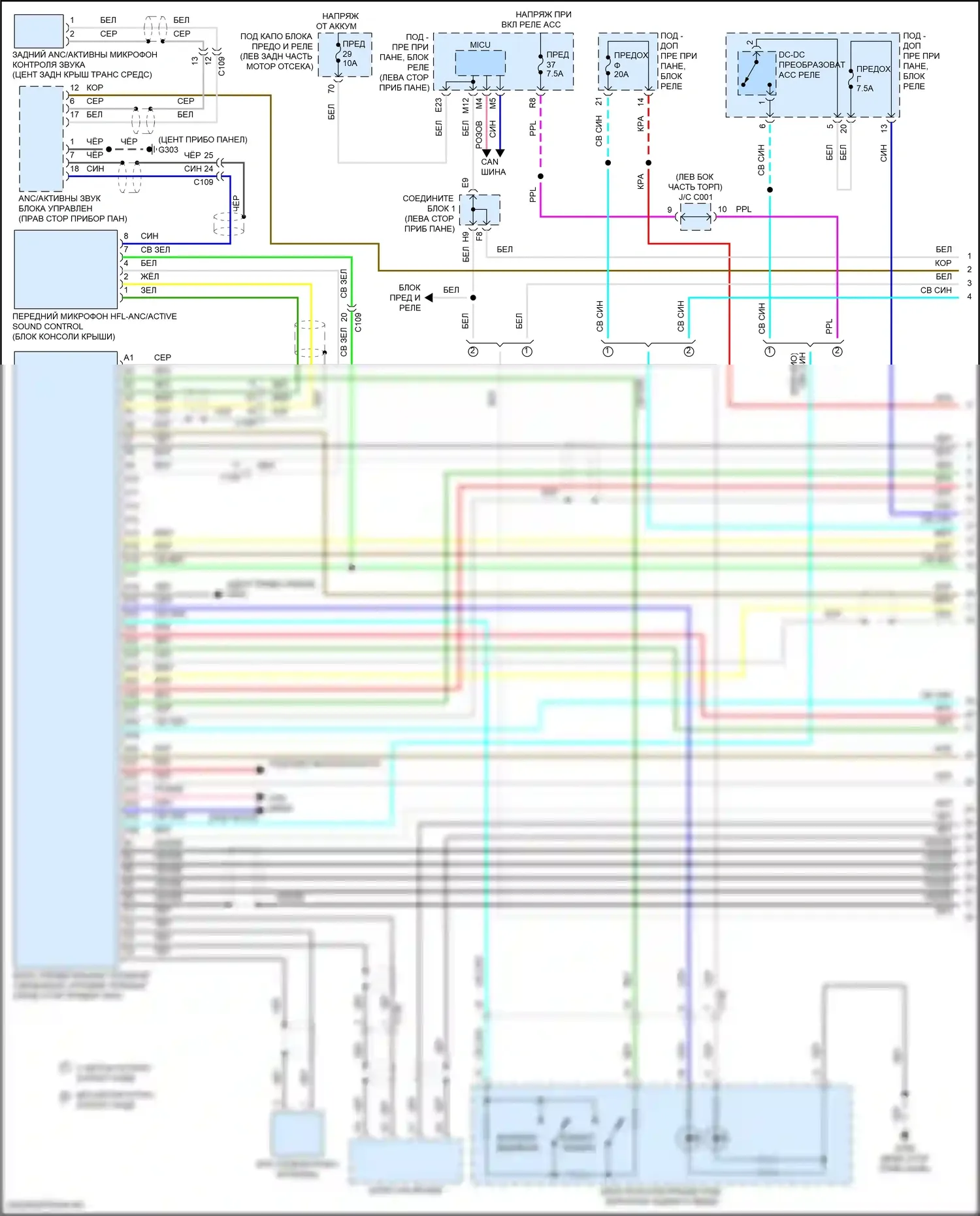 TLX Acura I рестайлинг (2017-2020): Электросхема блока громкоговорящей связи с навигацией (1 из 3) 