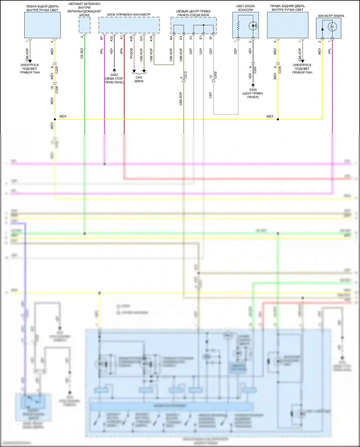 TLX Acura II (2020-2024): Электросхема освещения салона, без главного управления освещением (2 из 3) 