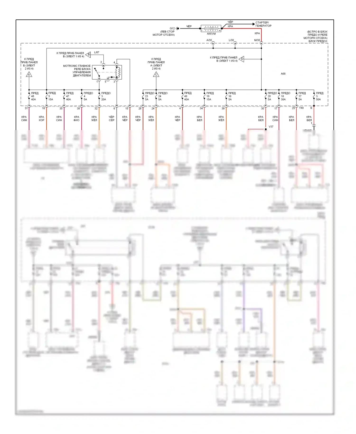 A3 Audi 8P рестайлинг (2004-2008): Электросхема блока предохранителей реле (1 из 4) 