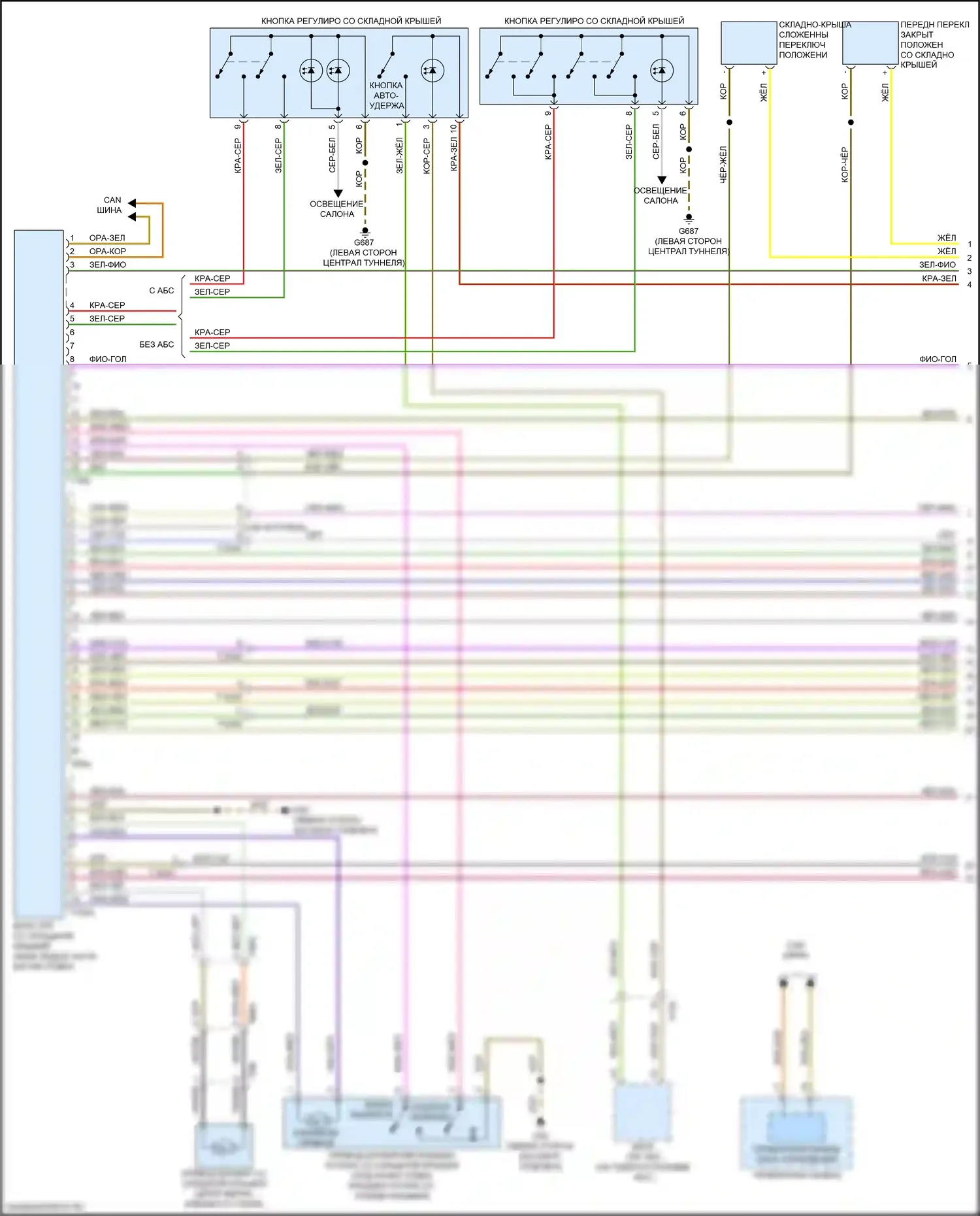 A3 Audi 8V рестайлинг (2016-2020): Электросхема со складной крышей (1 из 2) 