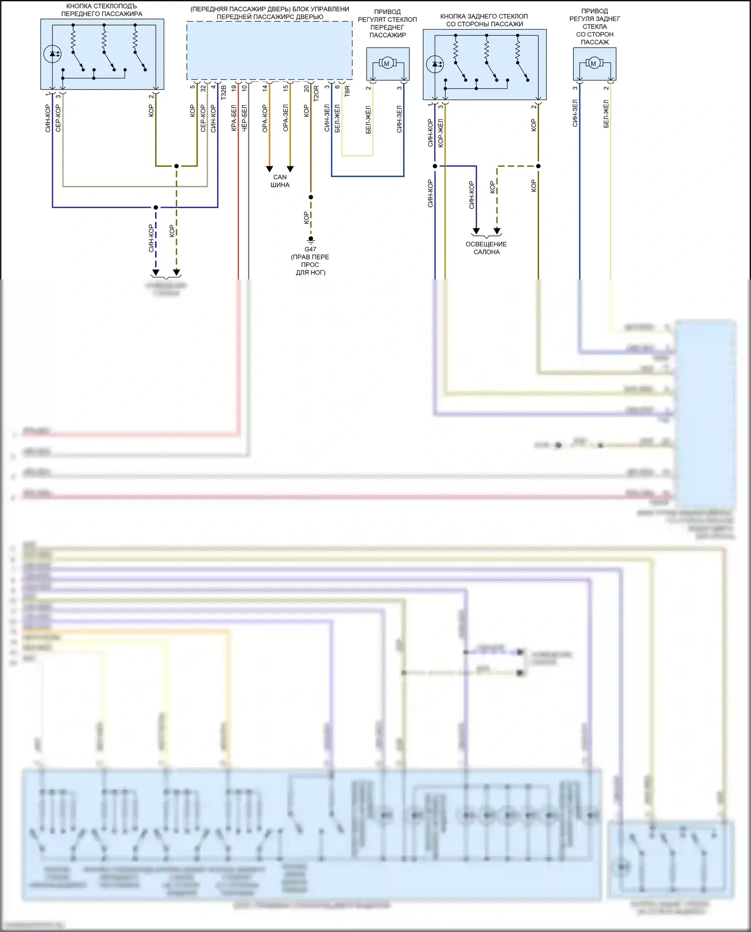 A4 Allroad Quattro Audi B9 рестайлинг (2019-2024): Электросхема стеклоподъемников (2 из 2) 