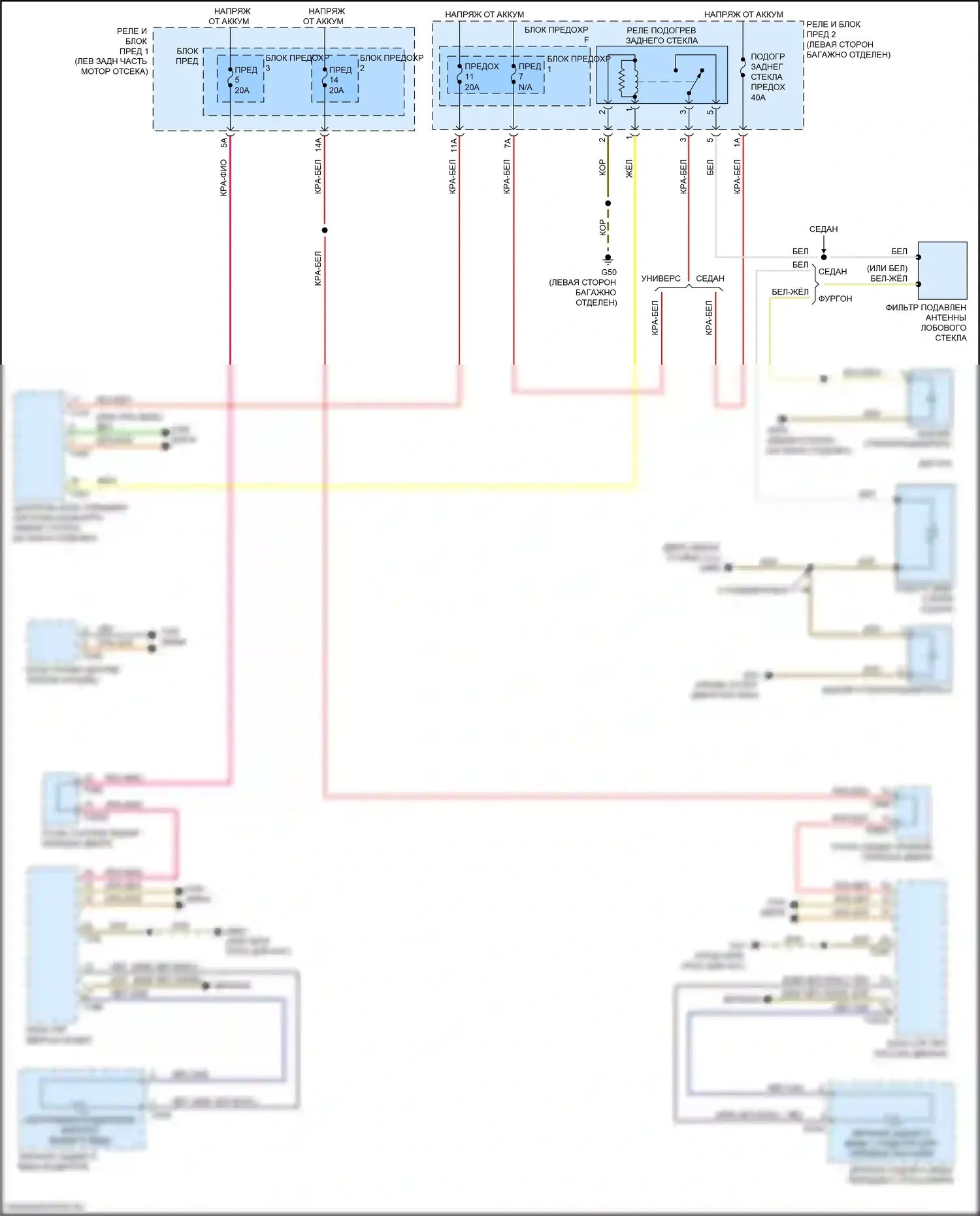 A4 Allroad Quattro Audi B9 (2016-2020): Электросхема заднего подогрева и обогреваемых зеркал 