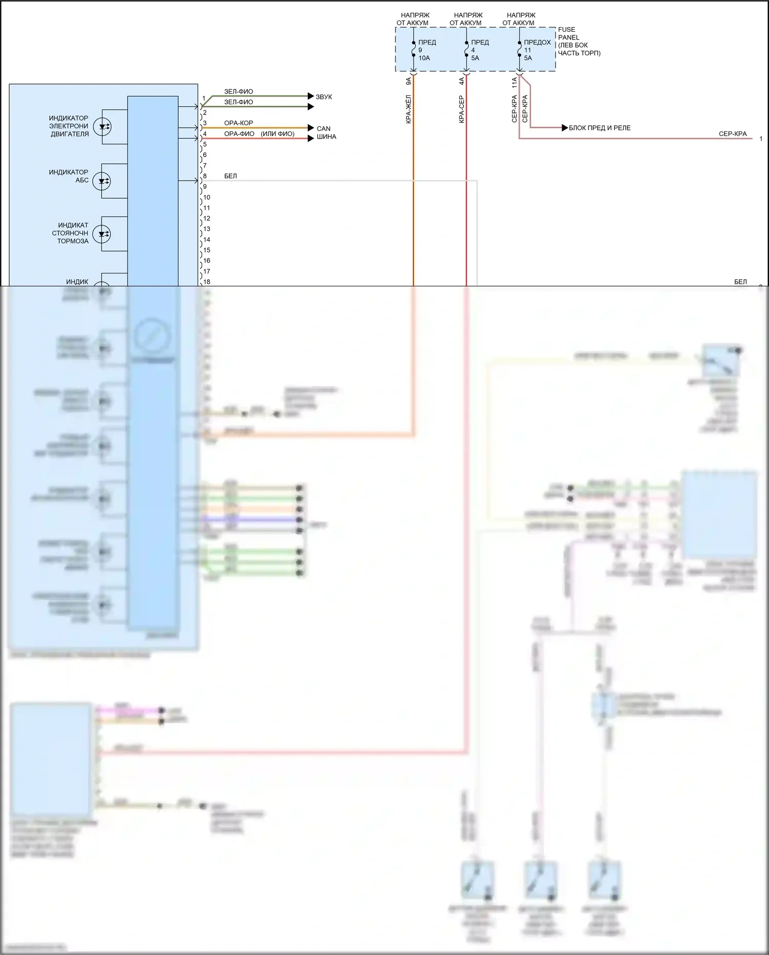 A4 Allroad Quattro Audi B9 (2016-2020): Электросхема приборной панели (1 из 2) 
