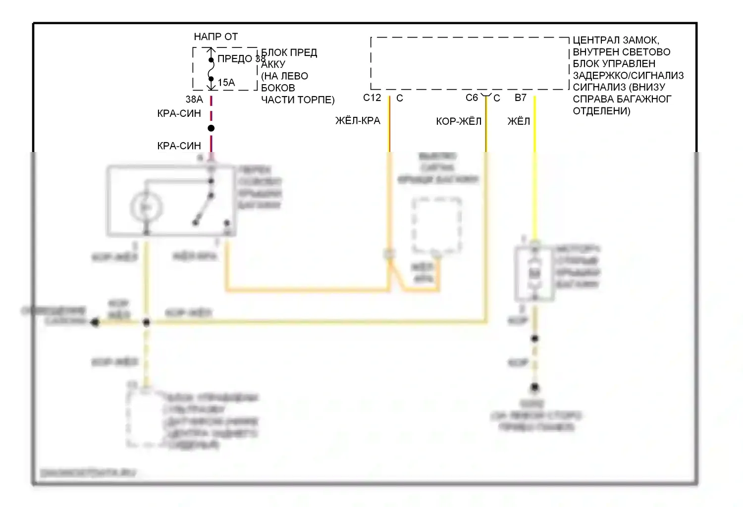 A4 Audi B5 рестайлинг (1999-2001): Электросхема разъединения багажника 