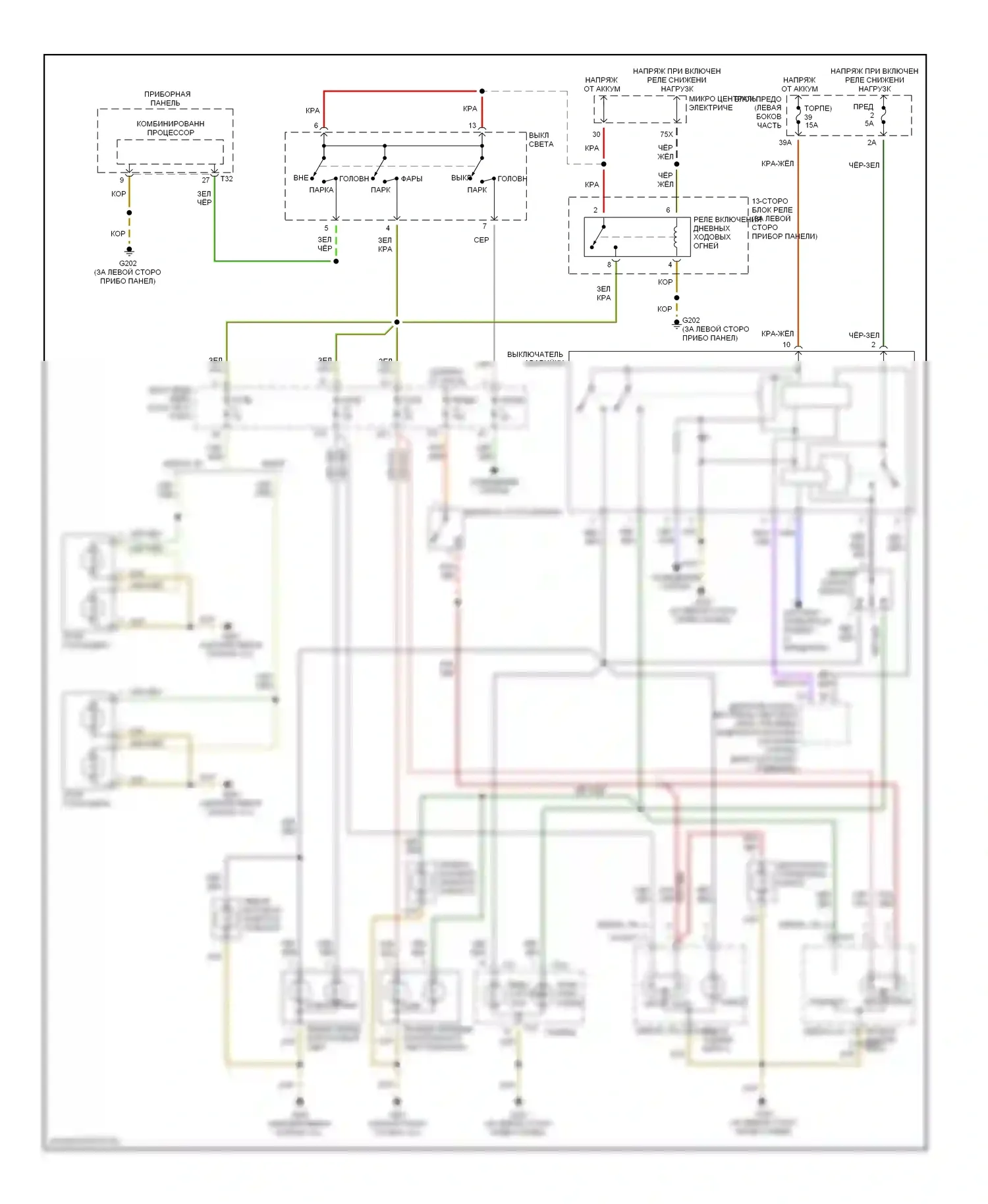 A4 Audi B5 рестайлинг (1999-2001): Электросхема фар и фонарей, с дрелью, без автоматической проверки 