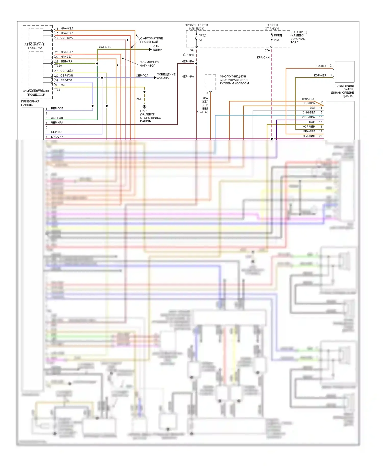 A4 Audi B5 рестайлинг (1999-2001): Электросхема стереосистемы am/ fm с переключателем компакт-дисков, за исключением avant 