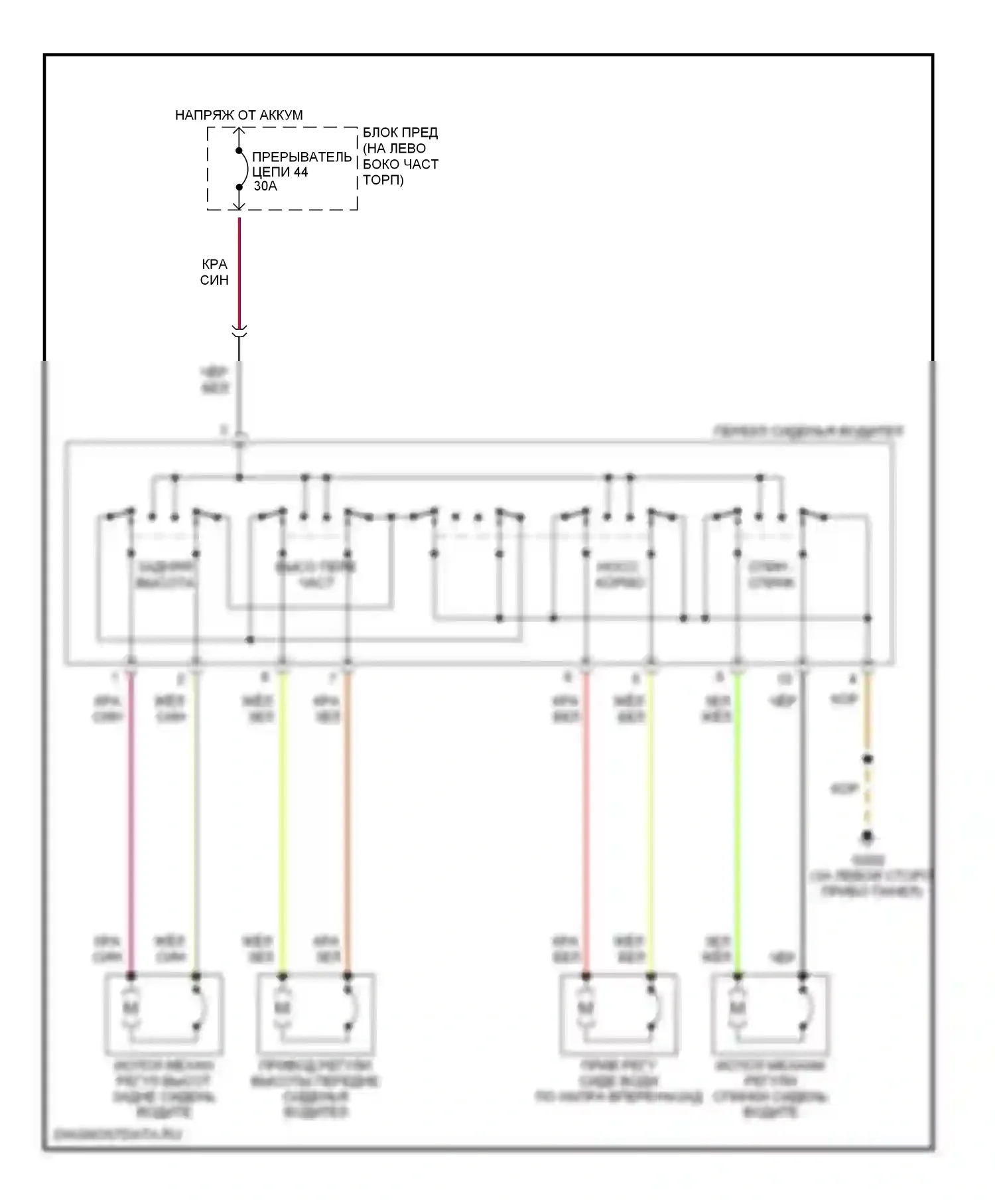 A4 Audi B5 рестайлинг (1999-2001): Электросхема левого силового сиденья 