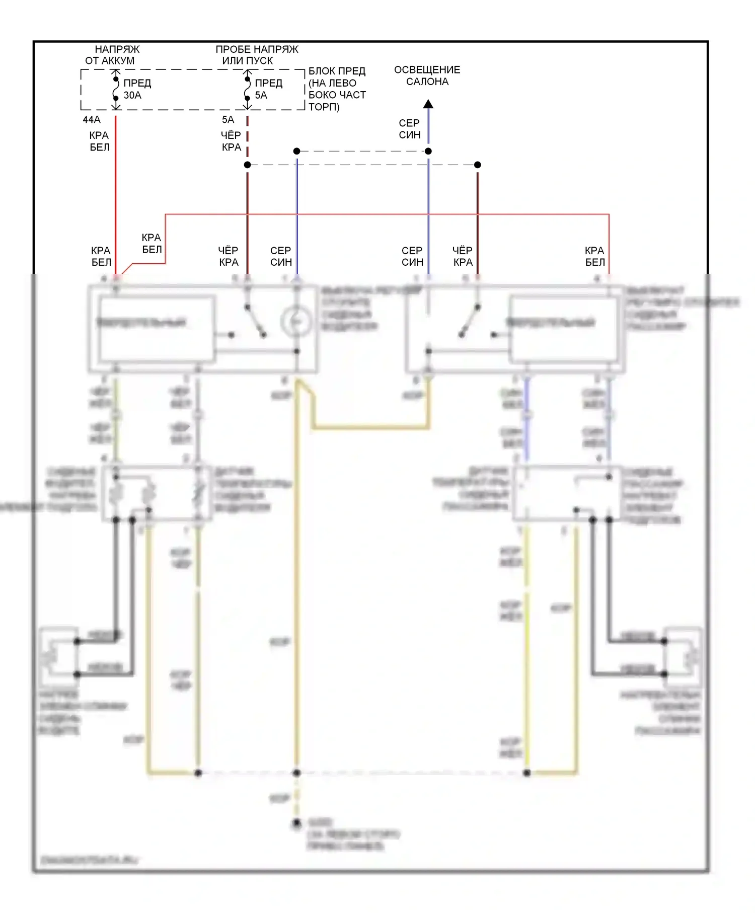 A4 Audi B5 рестайлинг (1999-2001): Электросхема обогреваемых сидений 