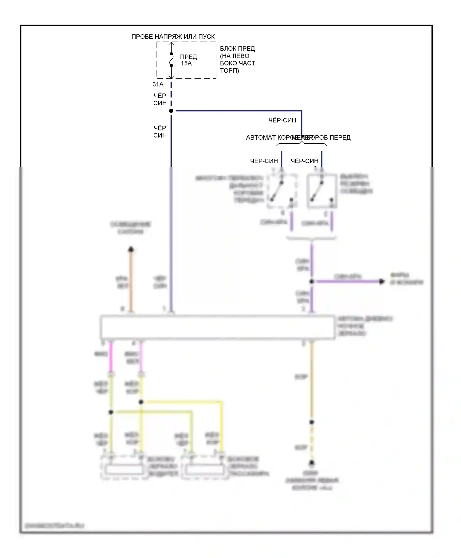 A4 Audi B5 рестайлинг (1999-2001): Электросхема электрохромного зеркала 