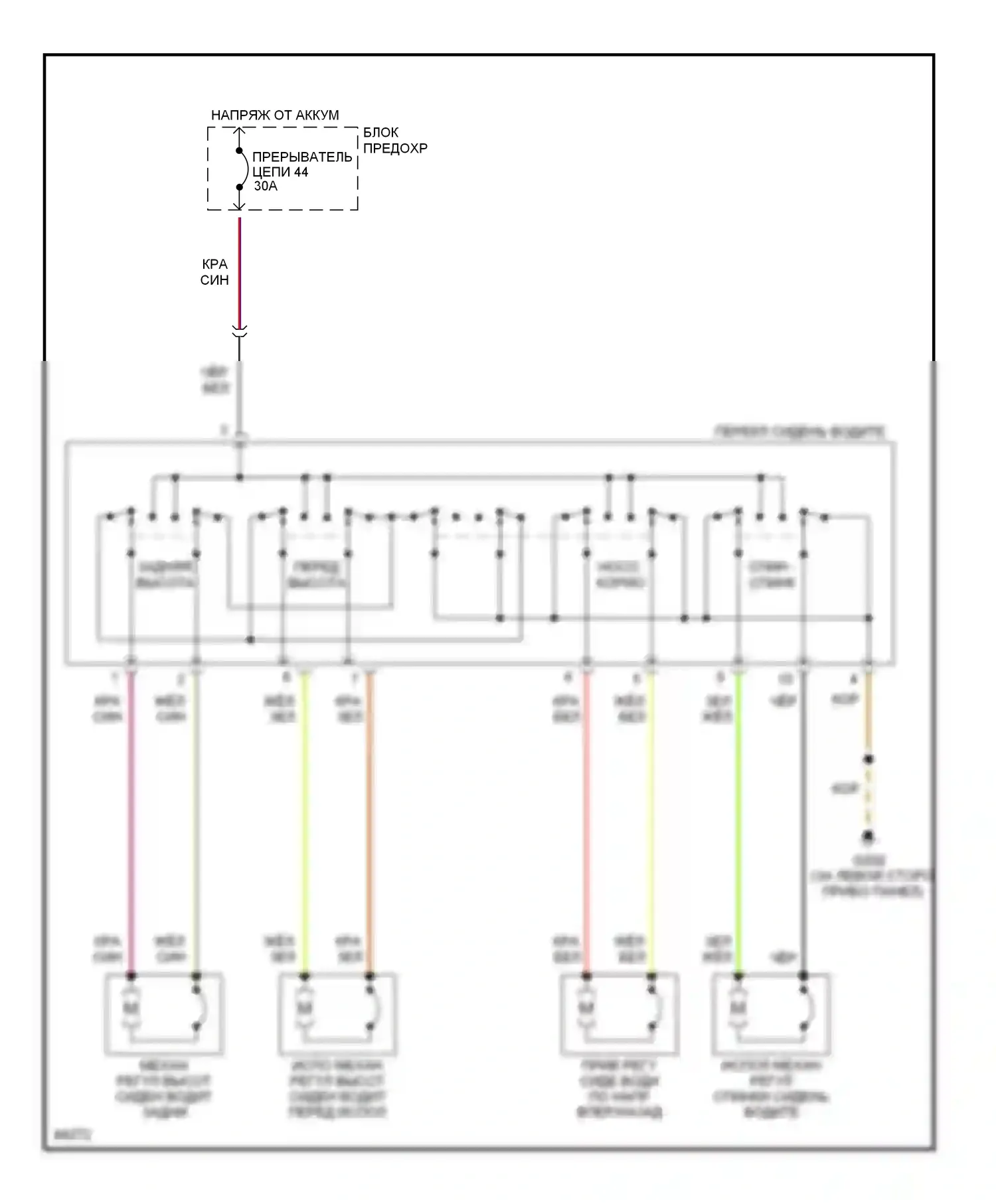 A4 Audi B5 (1994-1999): Электросхема левого силового сиденья 