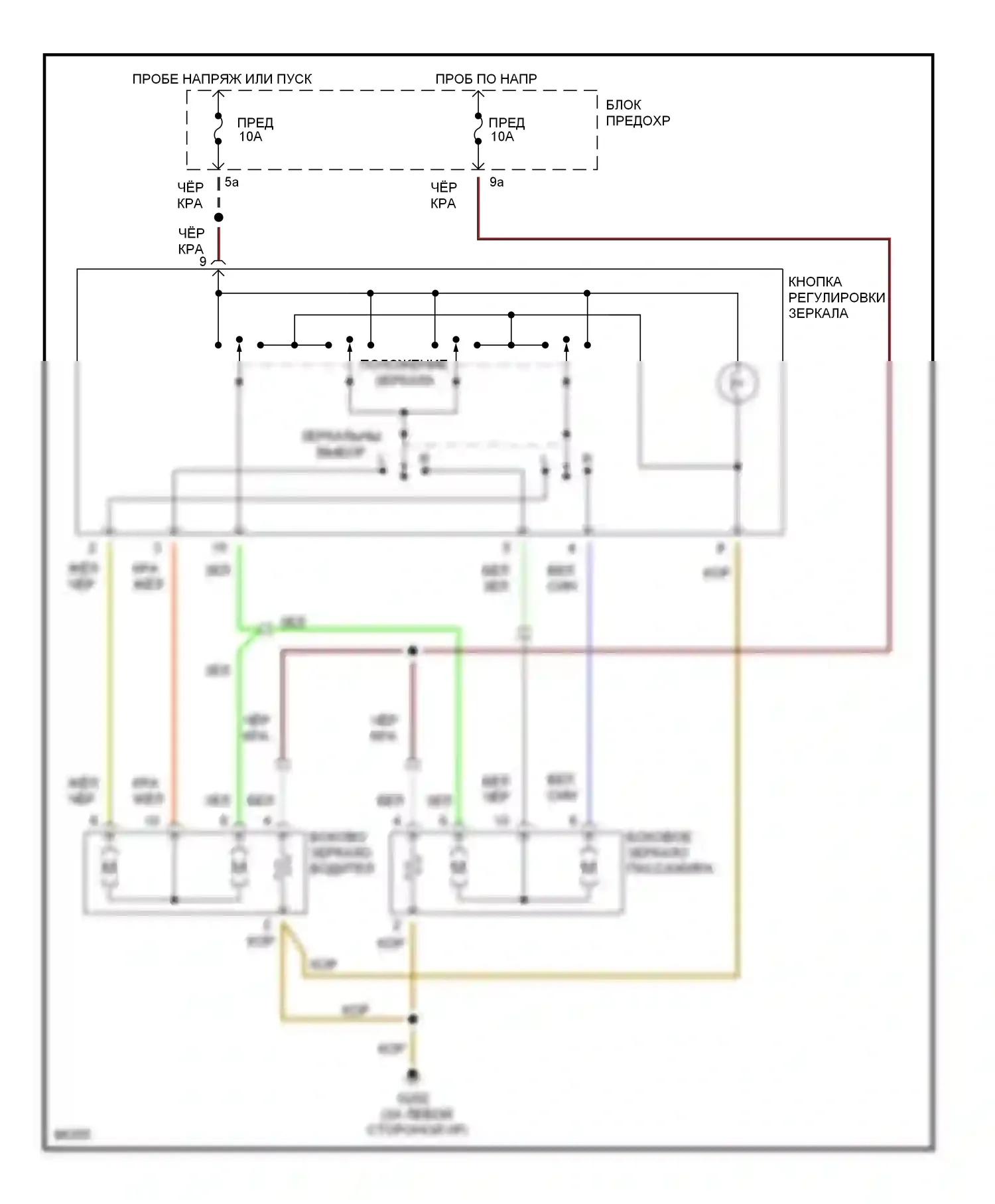 A4 Audi B5 (1994-1999): Электросхема управления зеркалами заднего вида 