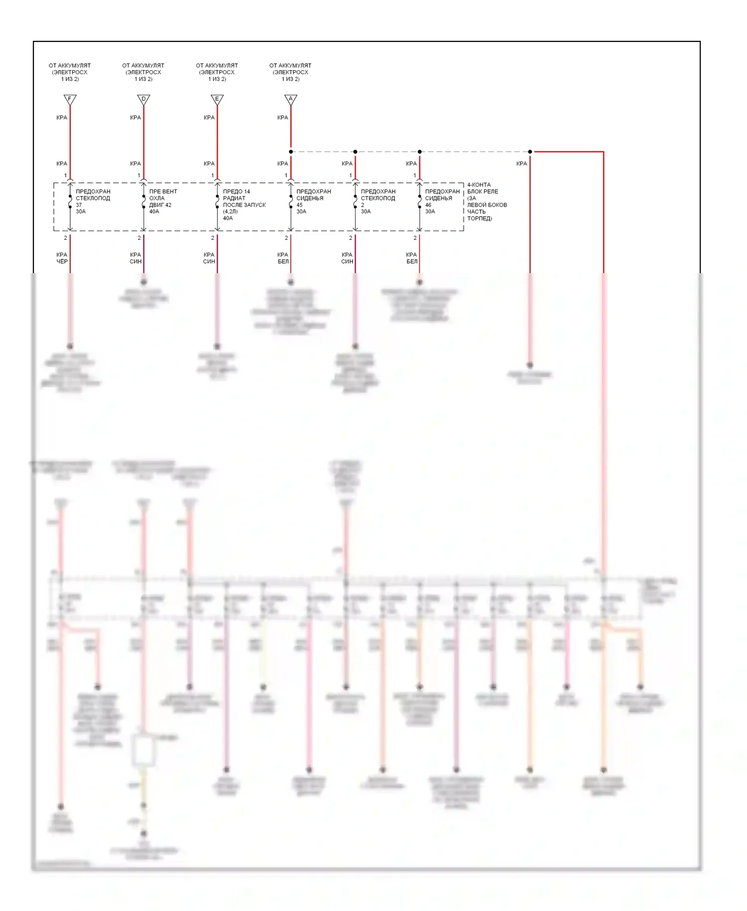 A4 Audi B6 (2000-2006): Электросхема блока предохранителей реле, без кабриолета (2 из 2) 