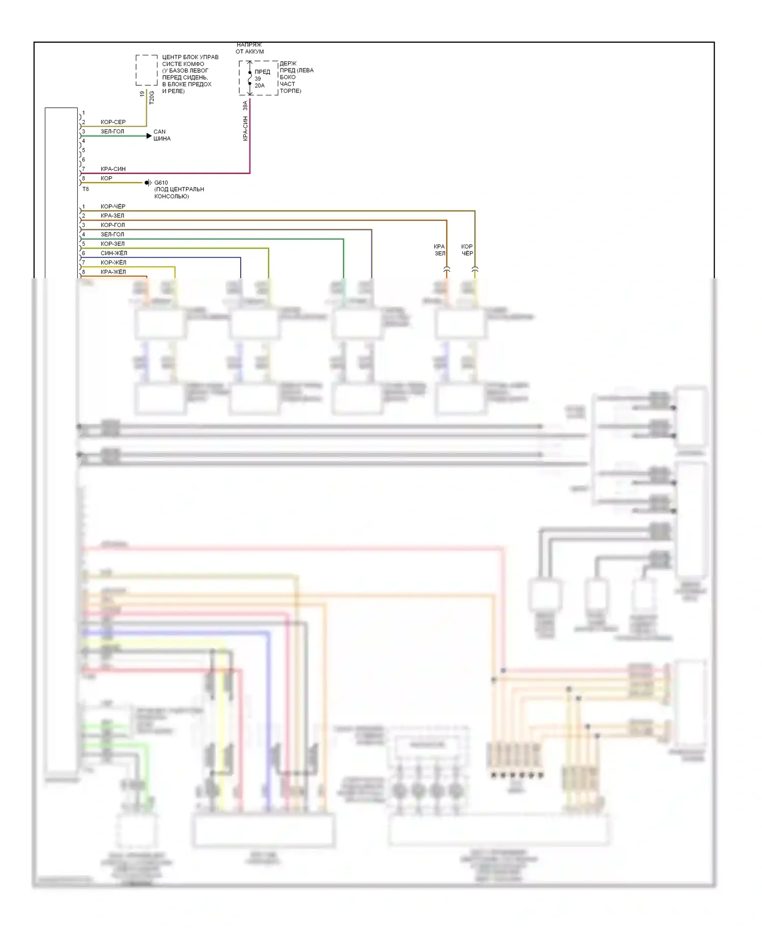 A4 Audi B6 (2000-2006): Электросхема магнитолы, без кабриолета, без усилителя 