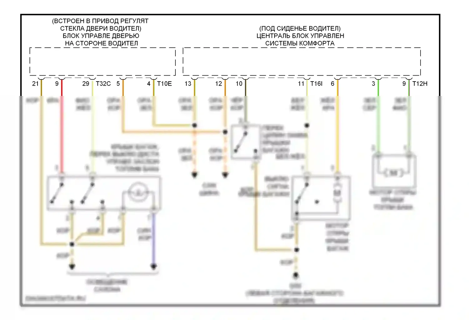 A4 Audi B7 (2004-2009): Электросхема багажника, двери багажника, лючка топливного бака, без кабриолета 