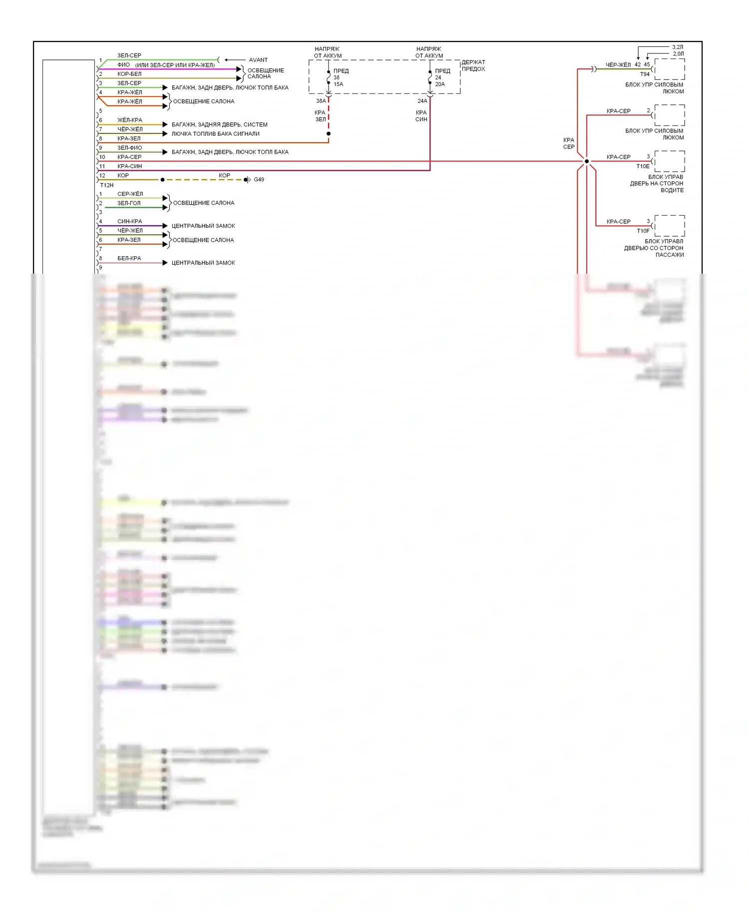 A4 Audi B7 (2004-2009): Электросхема блока центрального управления системой комфорта, кроме кабриолета 