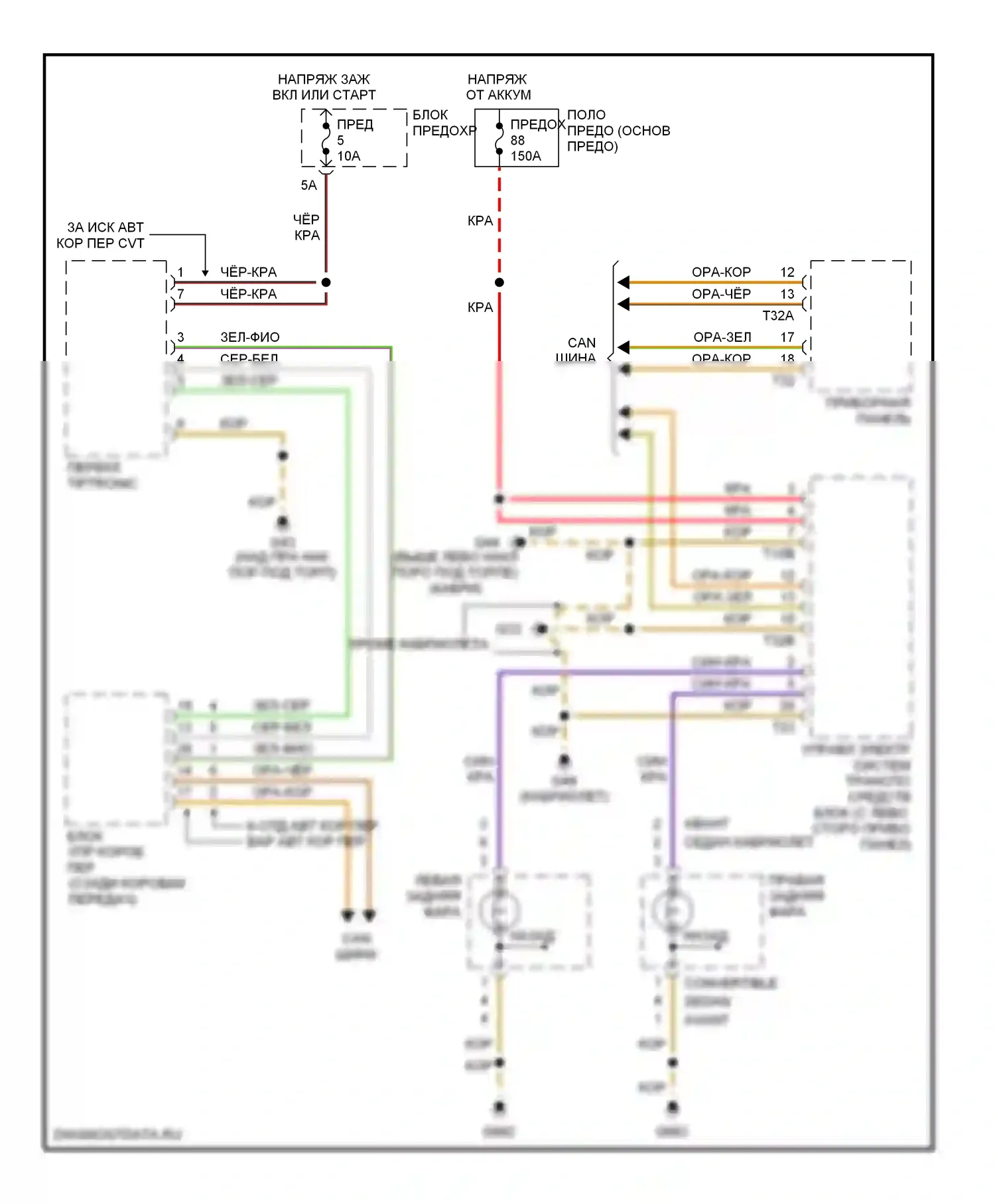 A4 Audi B7 (2004-2009): Электросхема фонарей заднего хода 