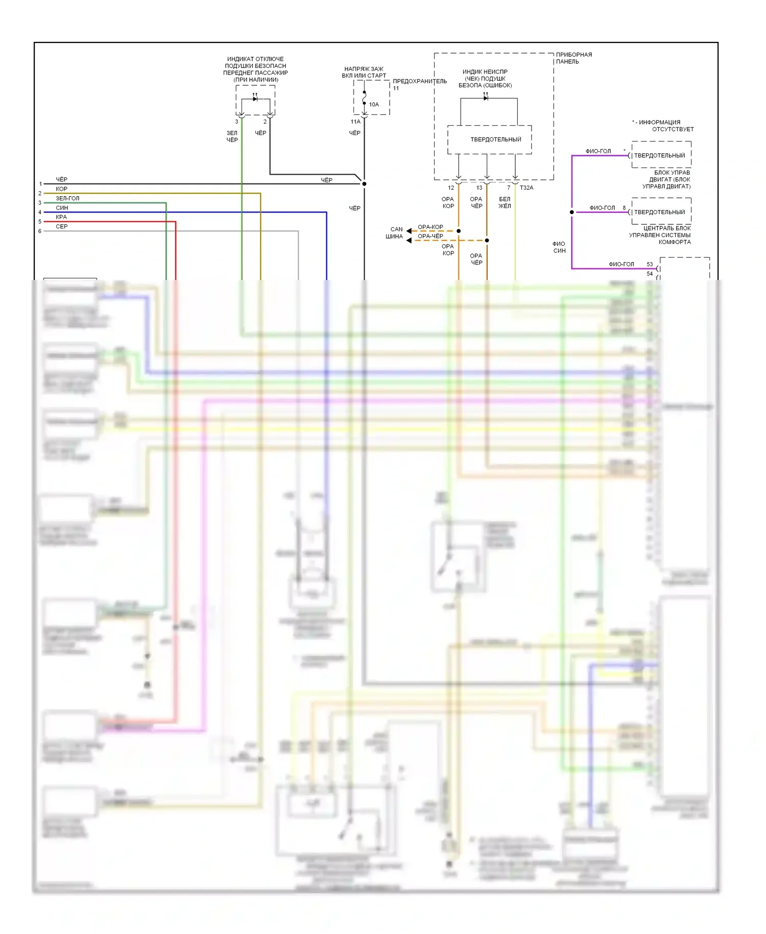 A4 Audi B7 (2004-2009): Электросхема подушек безопасности, кроме кабриолета (2 из 2) 