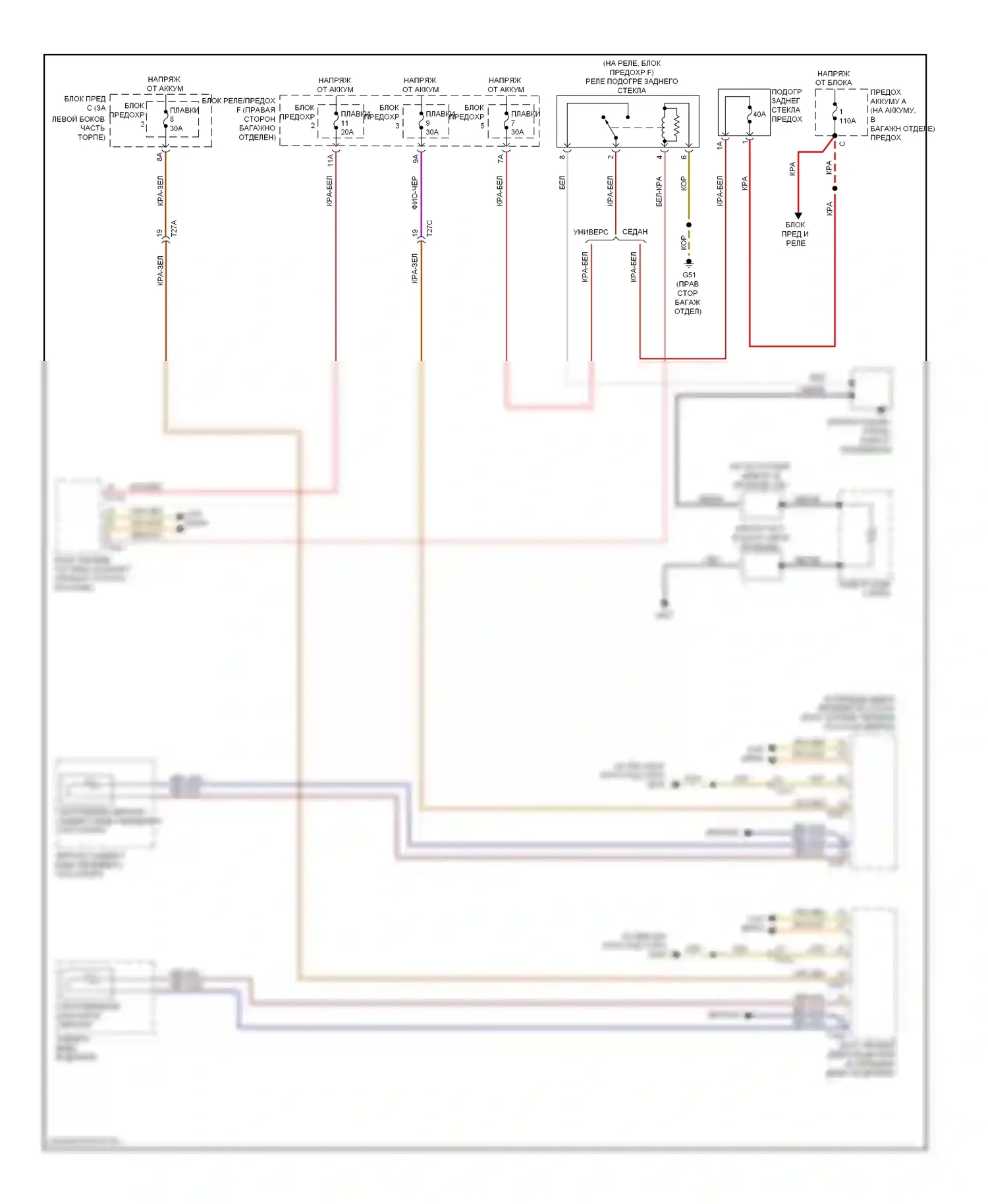 A4 Audi B8 рестайлинг (2011-2015): Электросхема подогрева стекол 