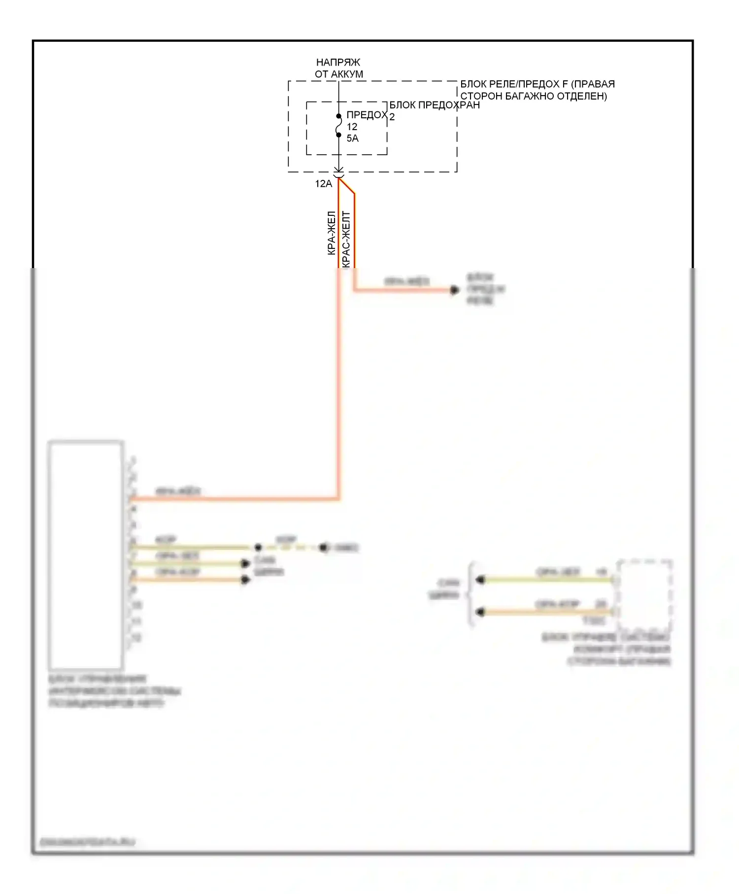 A4 Audi B8 рестайлинг (2011-2015): Электросхема блока управления интерфейсом позиционирования транспортного средства 